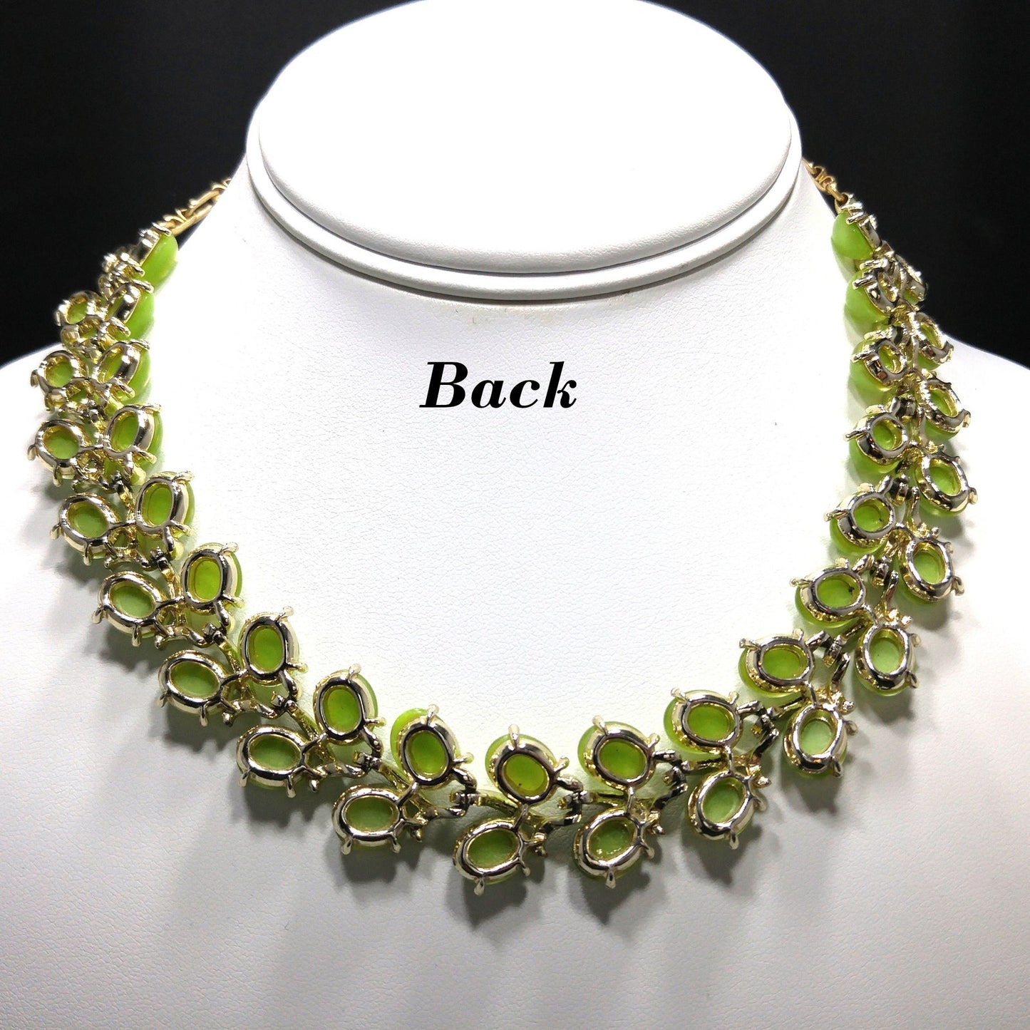 Light Green Lucite Choker Necklace, Gold Tone, 1950s Vintage Jewelry
