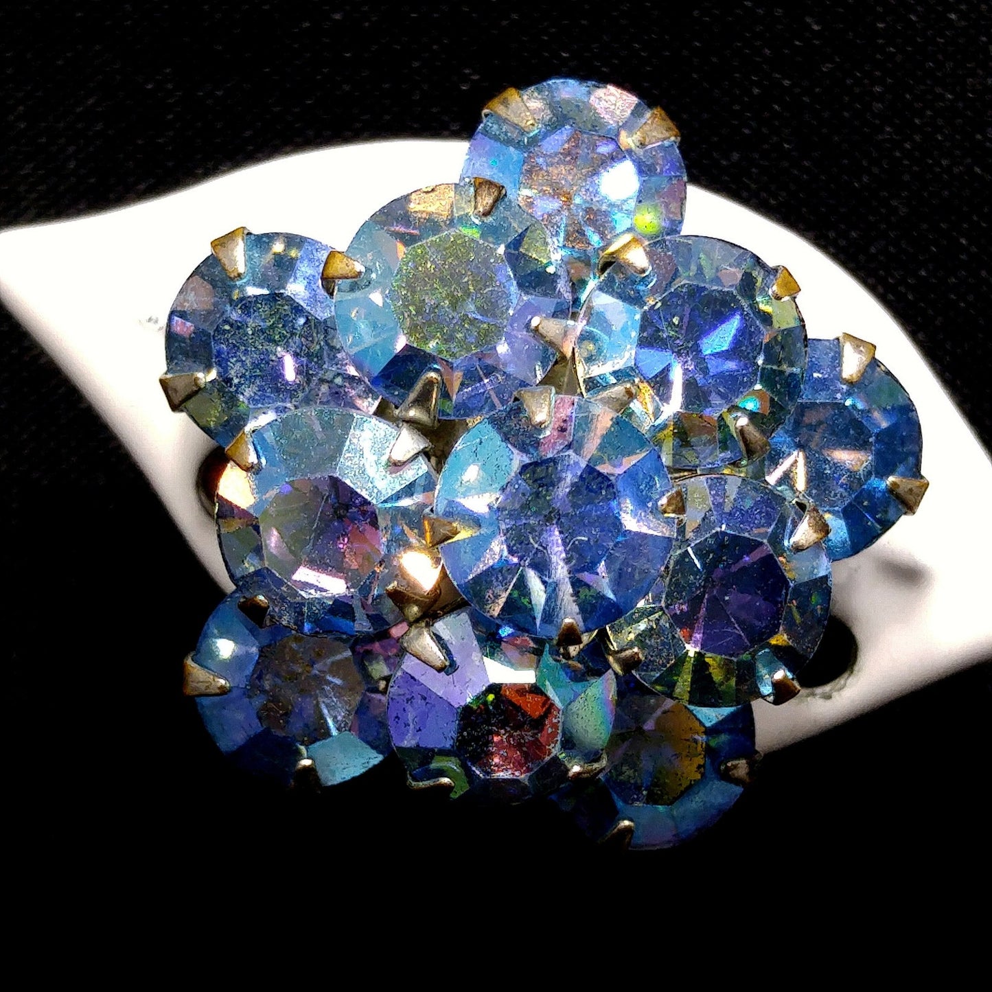 Weiss Blue Aurora Borealis Earrings, Screw Back Gold Plated, 1950s Vintage