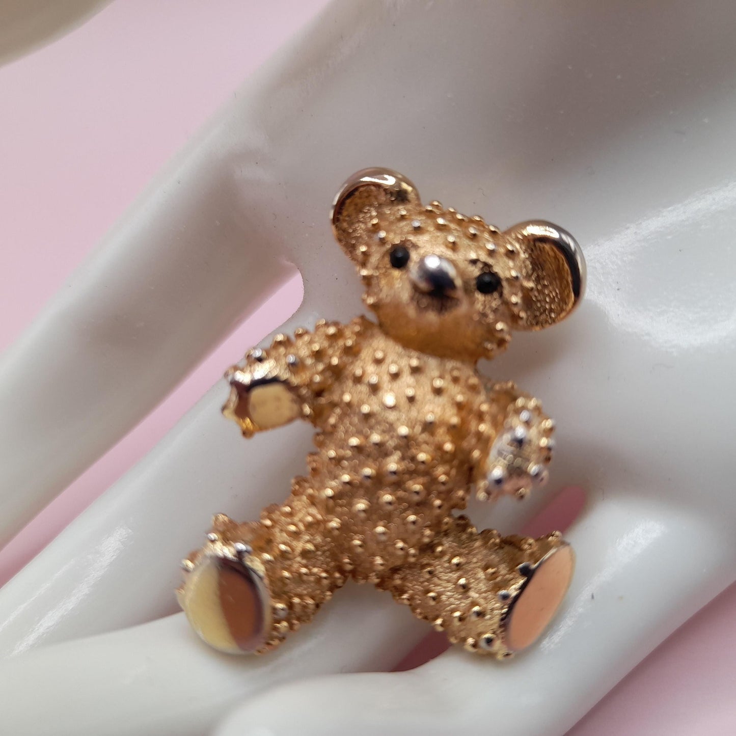 Vintage Boucher Teddy Bear Brooch, Gold Plated, Signed Number 8091P, 1960s