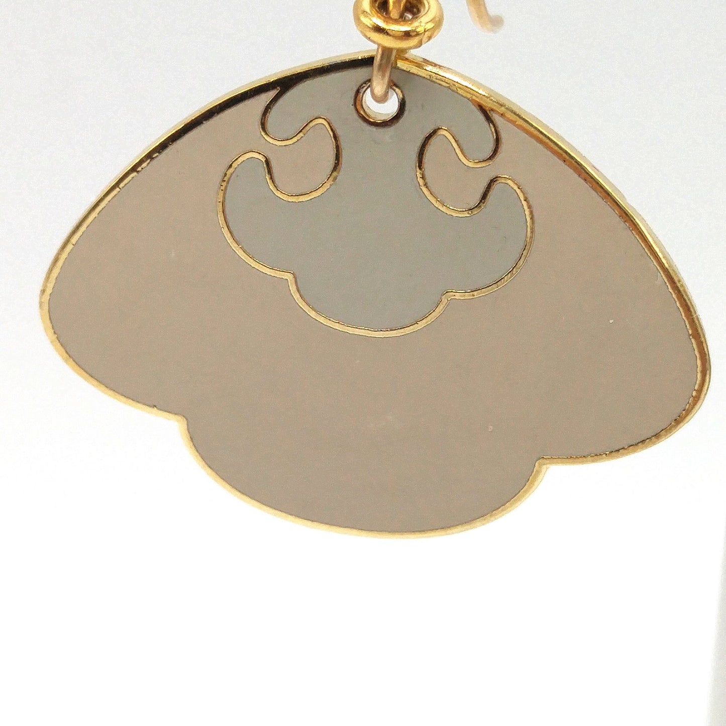 Vintage Laurel Burch Beige Enamel Drop Earrings, Gold Plated