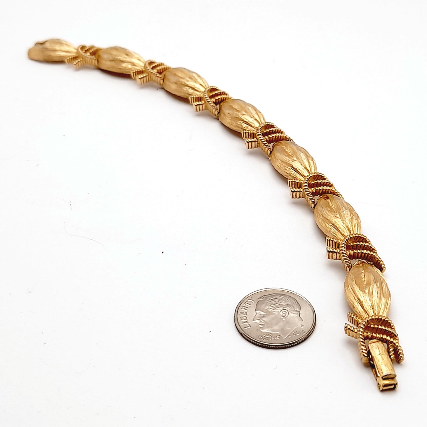 Vintage Crown Trifari Ribbon Gold Plated Bracelet, 7 1/8 Inches