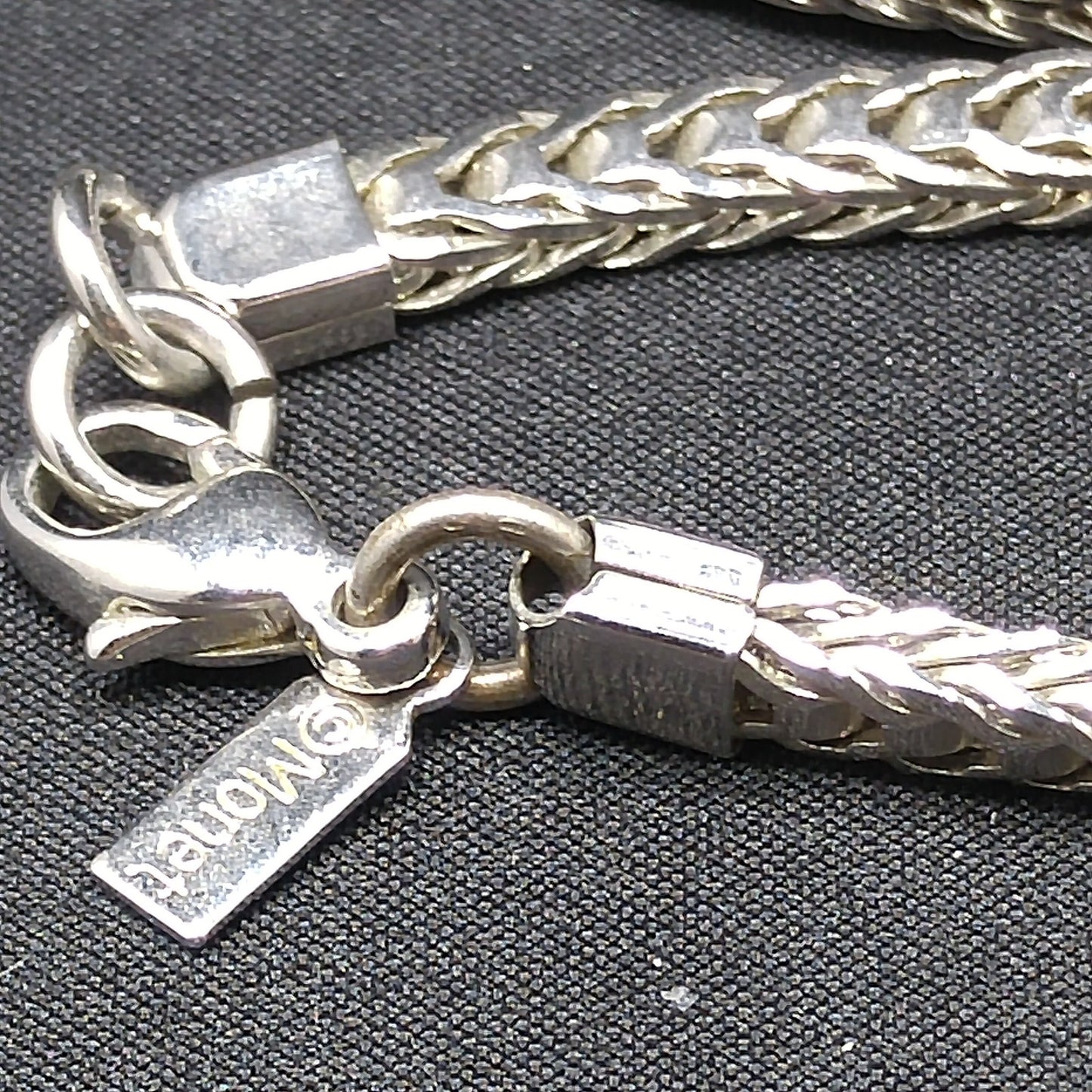 Monet Wheat Chain Necklace, Rhodium Plated, 24 Inches, 1980s Vintage Jewelry