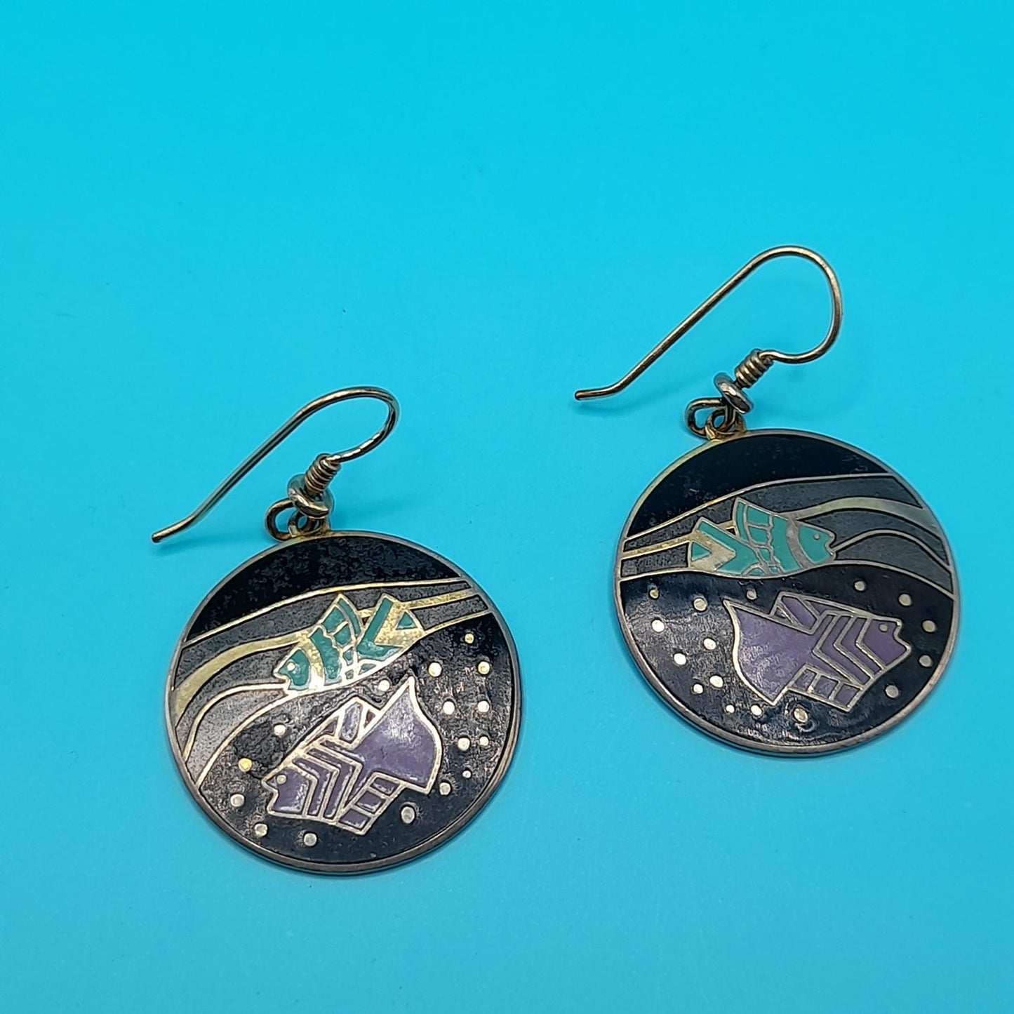 Vintage Laurel Burch "Tropical Fish" Drop Earrings, Gold Plated, 1980s