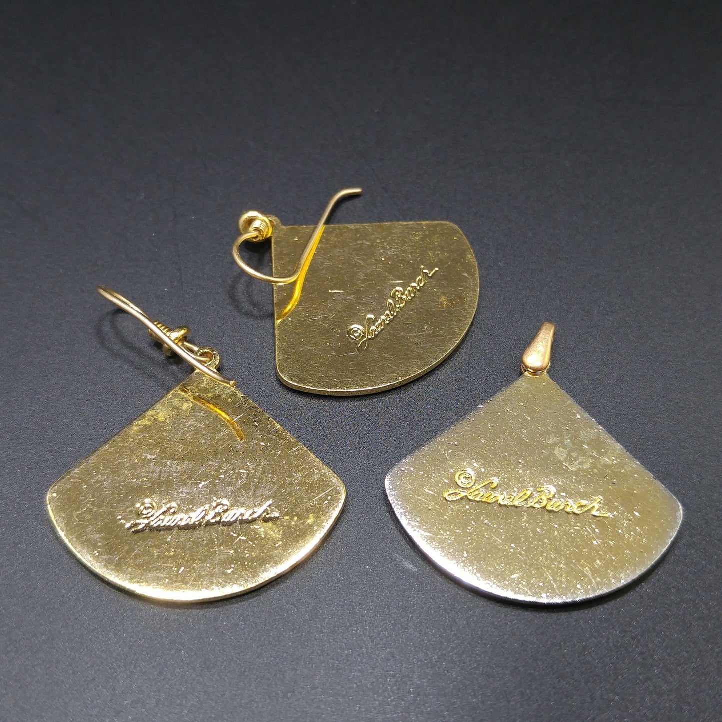 Laurel Burch Willow Earrings & Pendant, Creamy White Enamel, Gold Plated, 1980s Vintage Jewelry