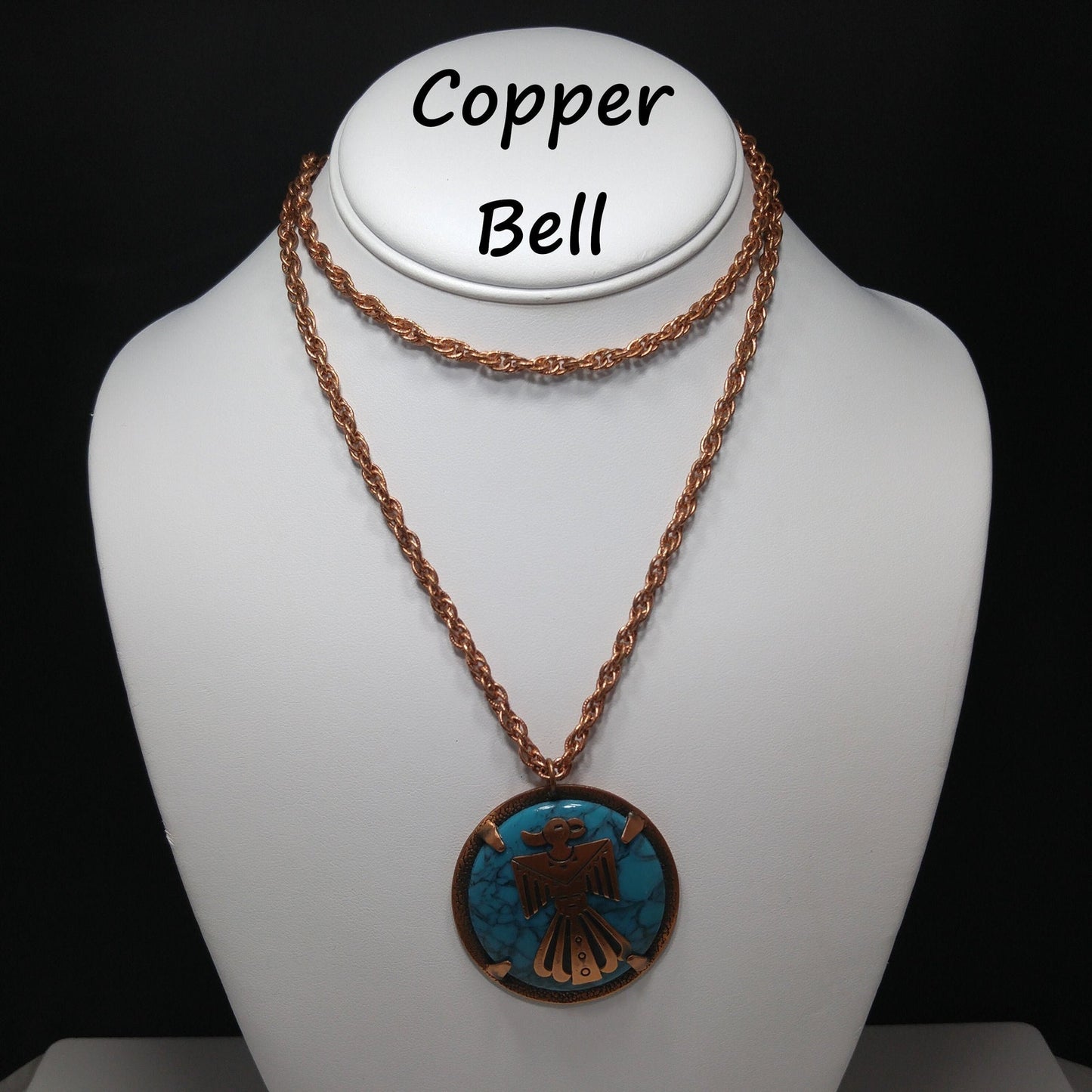 Copper by Bell Thunderbird Necklace, Faux Turquoise, 1970s Vintage Jewelry
