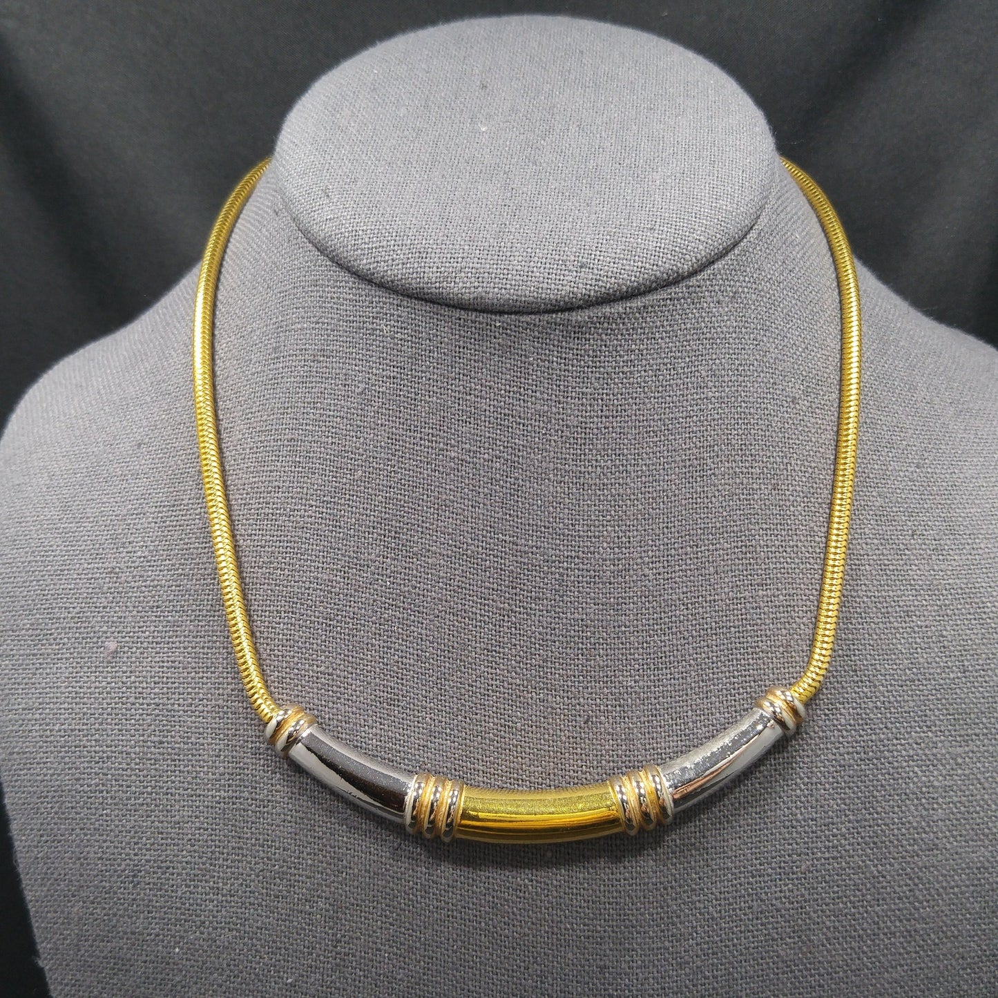 Crown Trifari Two Toned Choker Necklace, Gold Plated, 1960s Vintage Jewelry