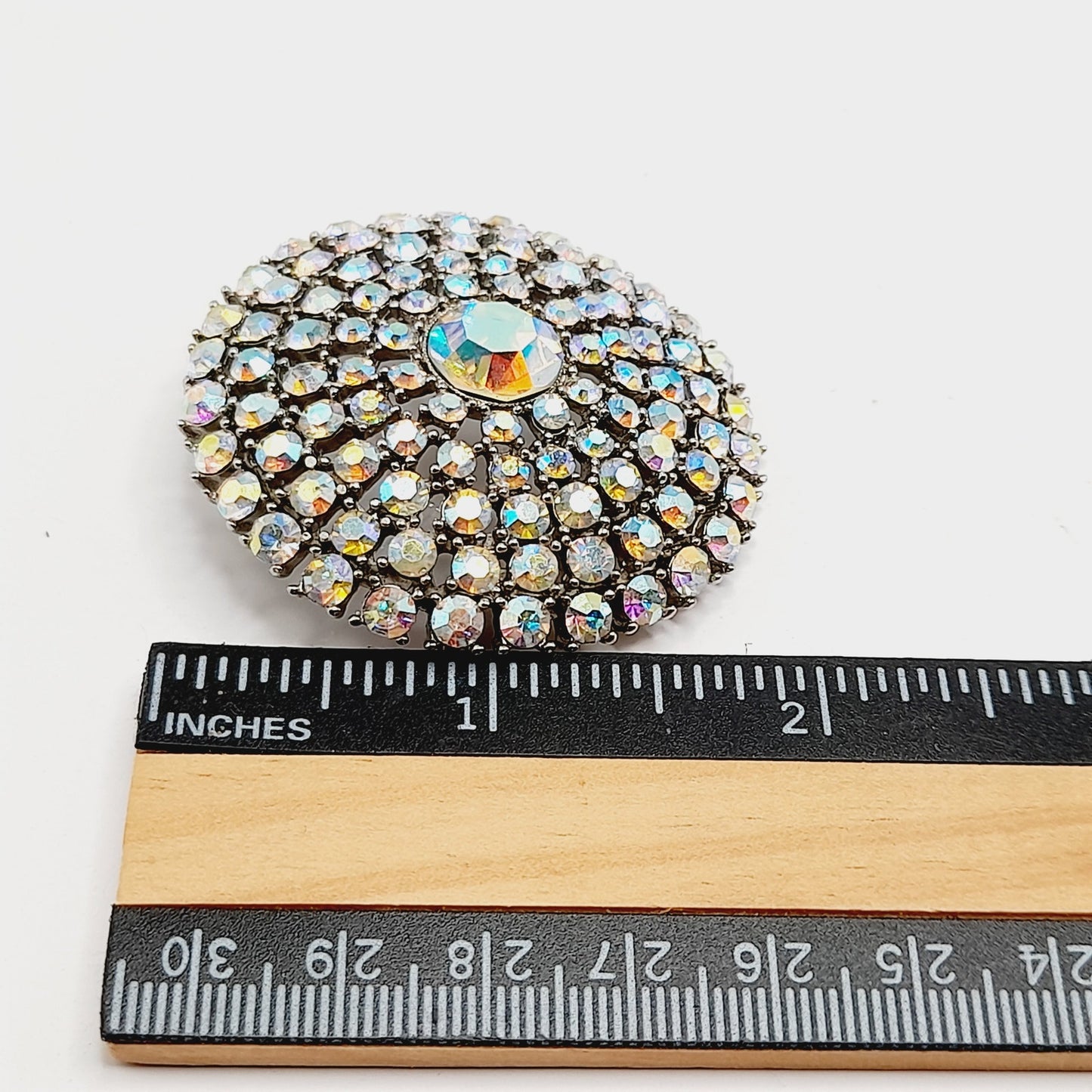 Weiss Aurora Borealis Rhinestone Brooch, Rhodium Plated, 1950s