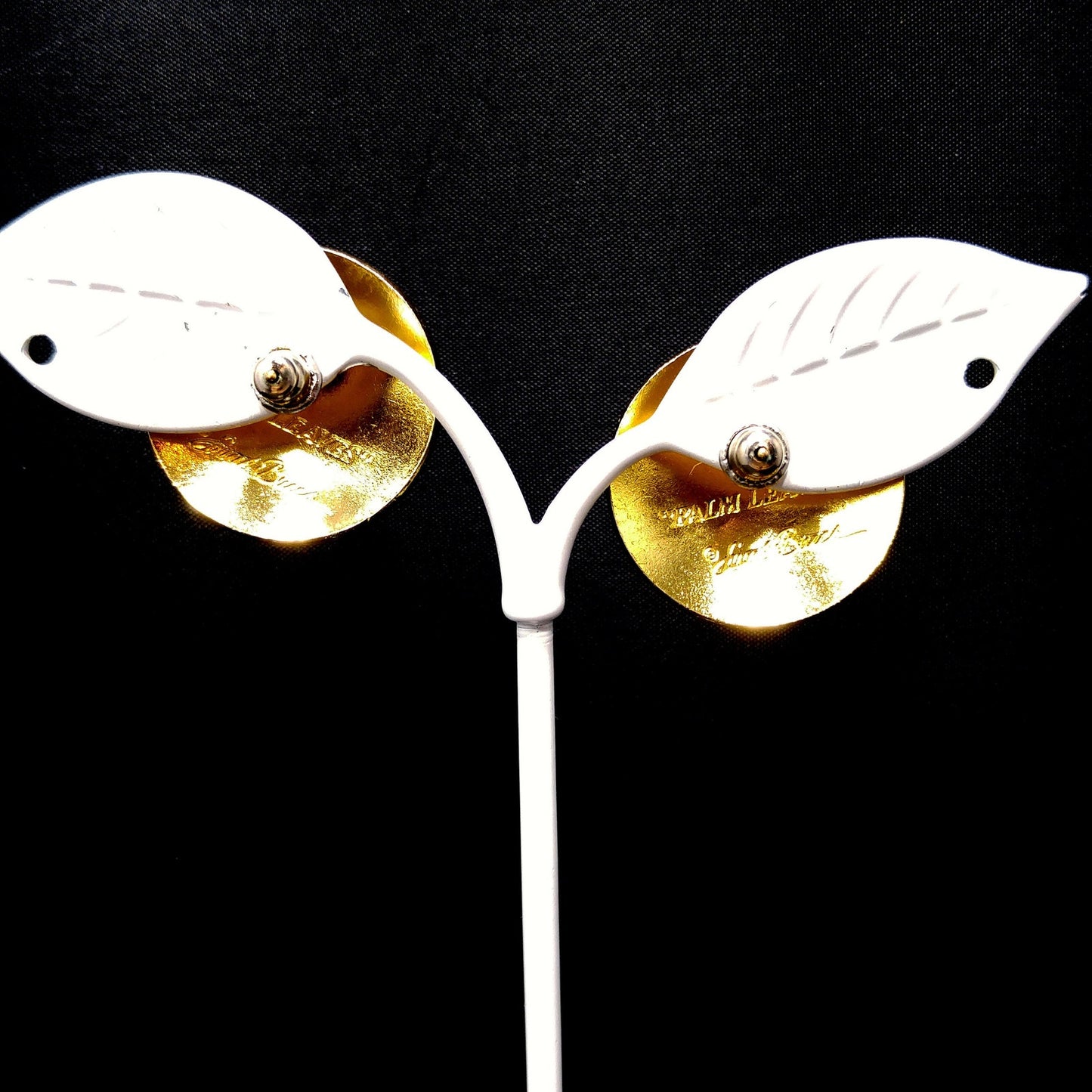 Vintage Laurel Burch "Palm Leaves" Teal Lavender Post Earrings, Gold Plated