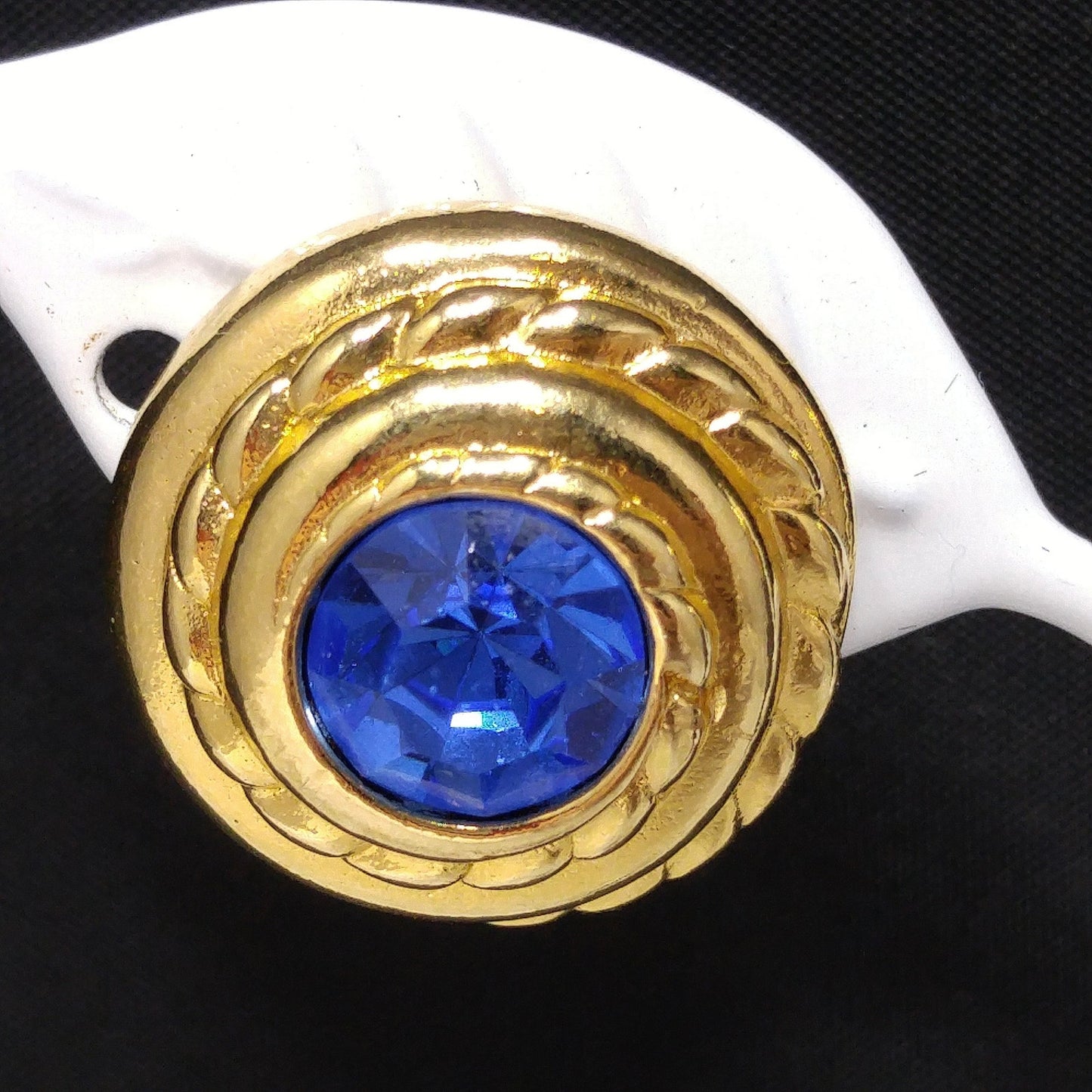 Swarovski Blue Crystal Clip Earrings, Gold Plated Round, 1990s Vintage