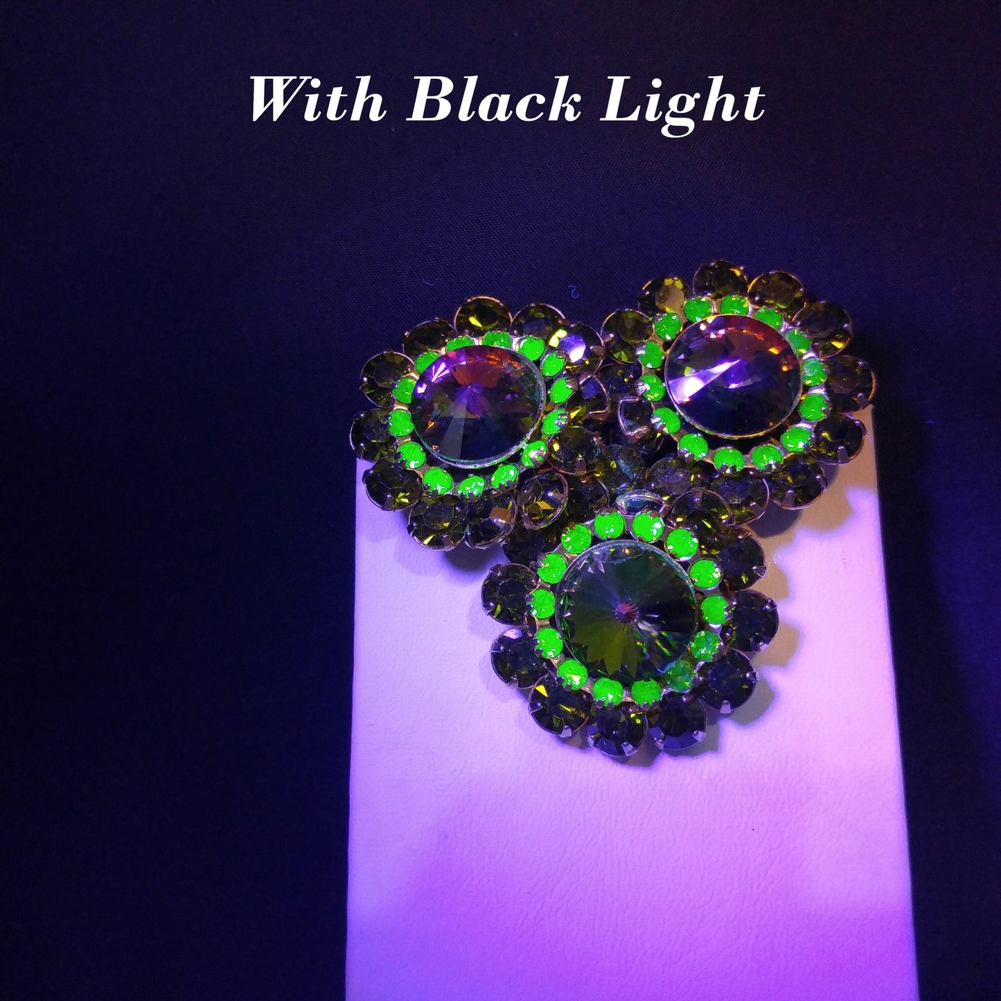 Green Watermelon Rivoli Rhinestone Brooch, Uranium Glass Rhinestones, 1960s Vintage Jewelry
