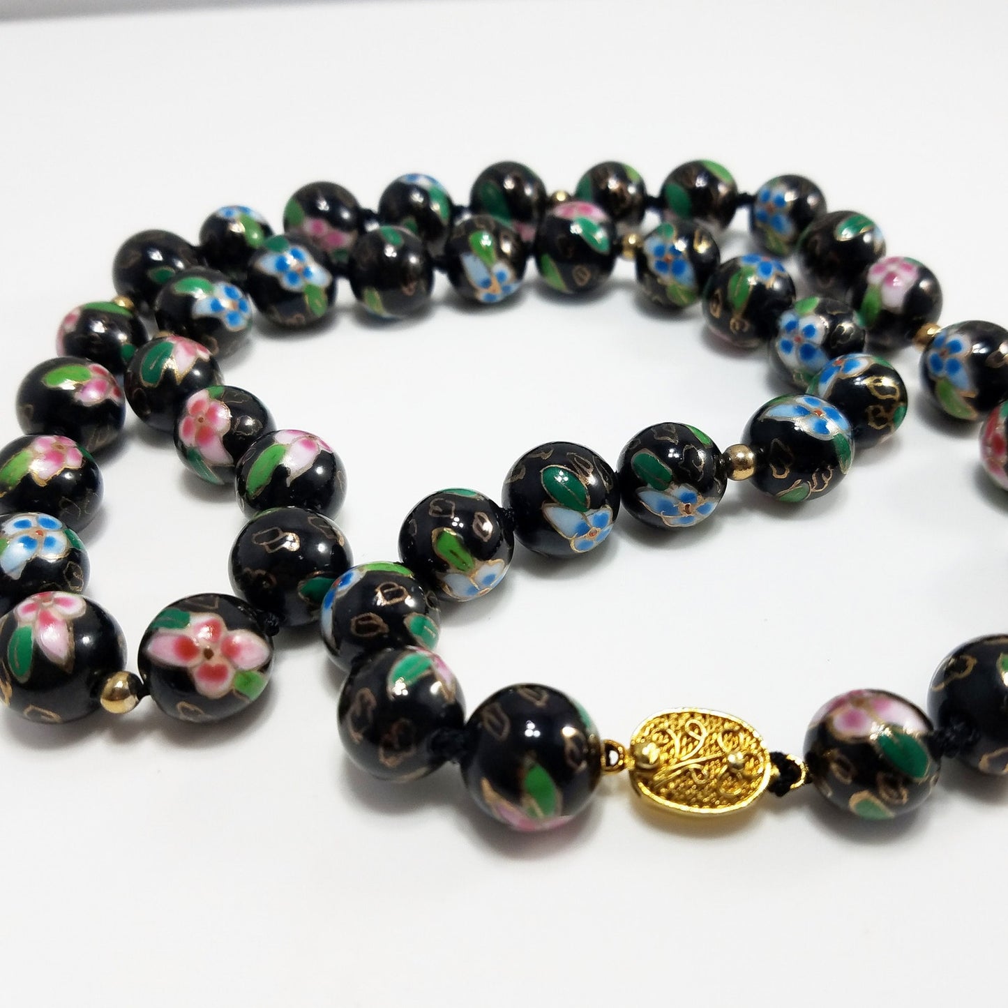 Vintage Chinese Hand Knotted Beaded Necklace, Imported 1960s