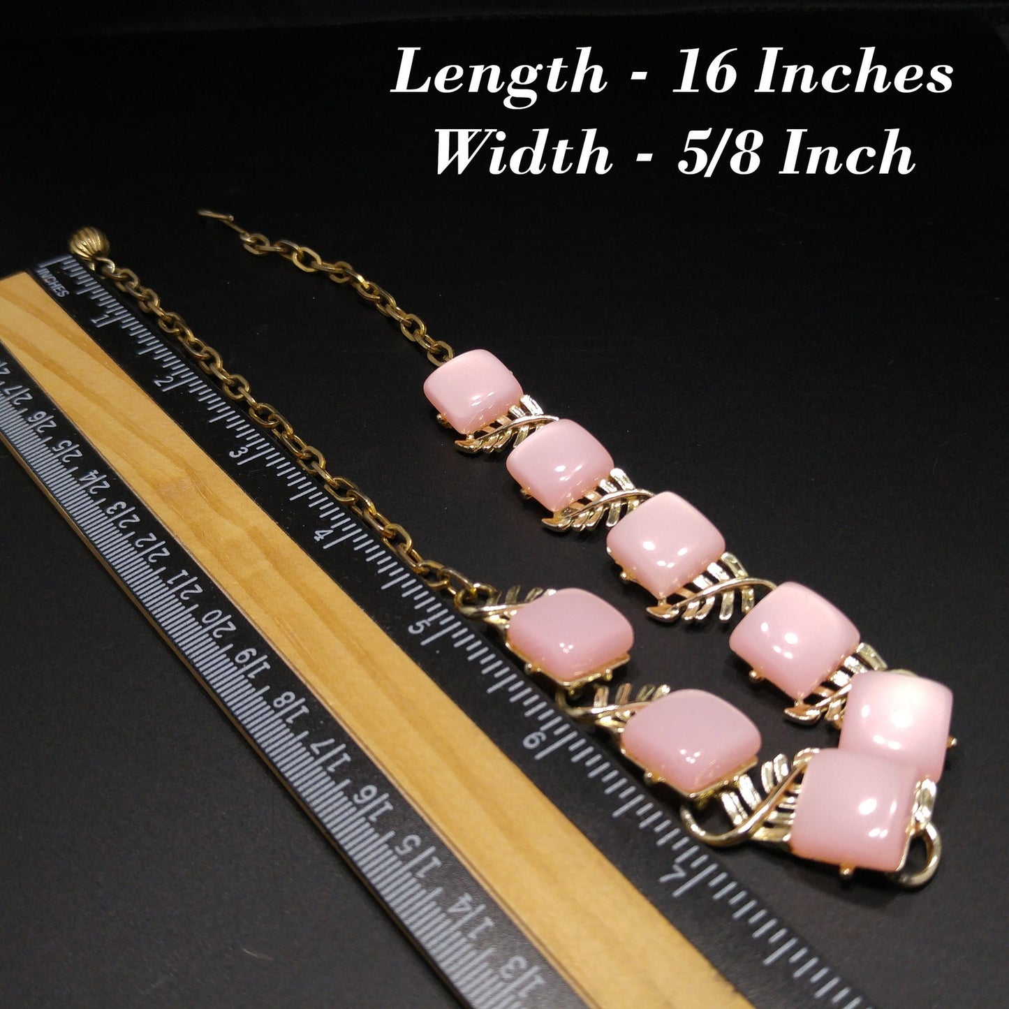 Mid-Century Pink Moonglow Choker Necklace, Lucite Squares, 1950s Vintage Jewelry