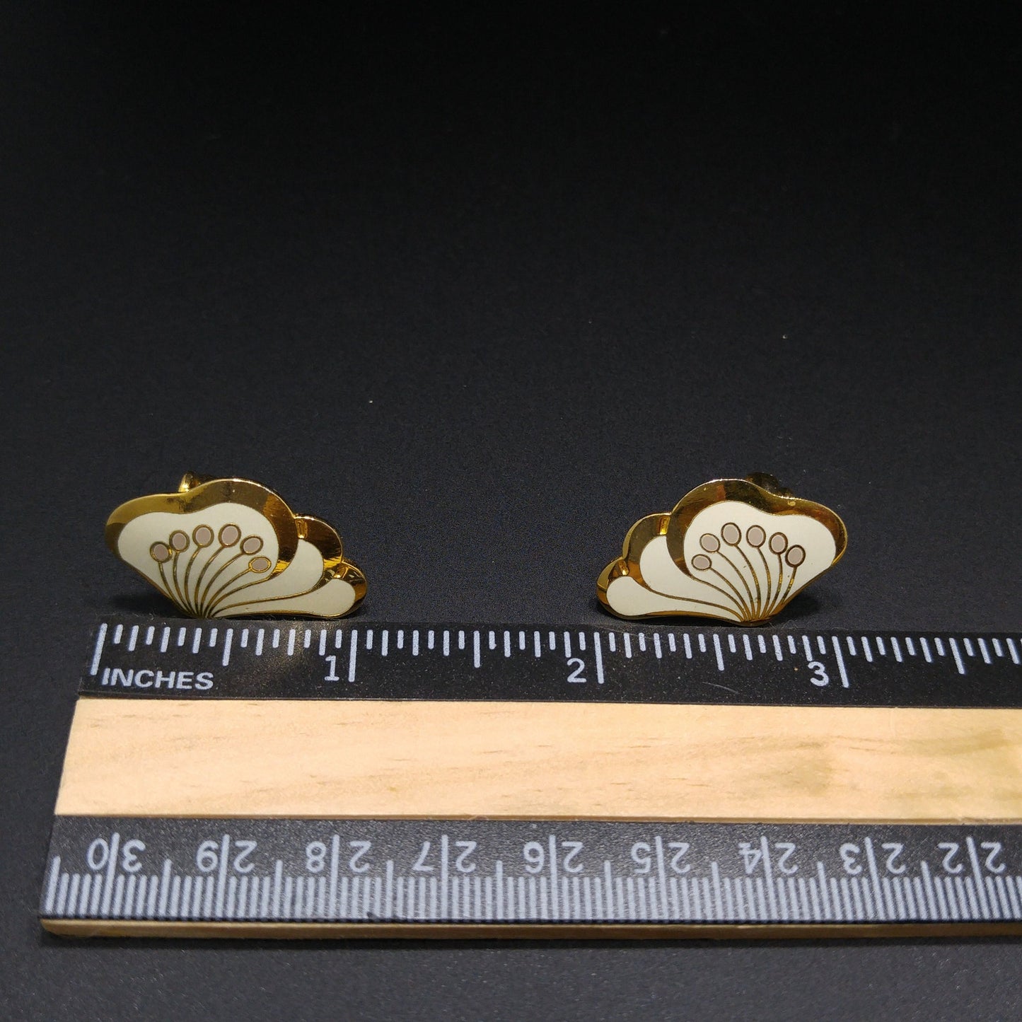 Laurel Burch "Le Fleur" Gold & White Clip Earrings, Gold Plated, 1980s Vintage