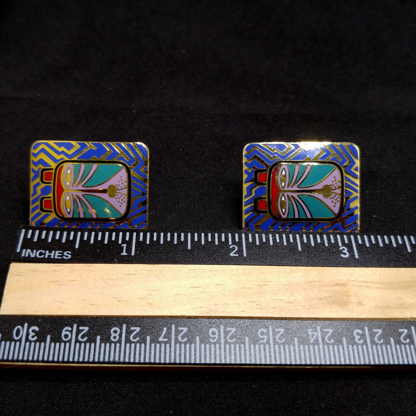 Laurel Burch "Toshio" Post Earrings, Gold Plated & Enamel Cloisonné, 1980s Vintage Jewelry