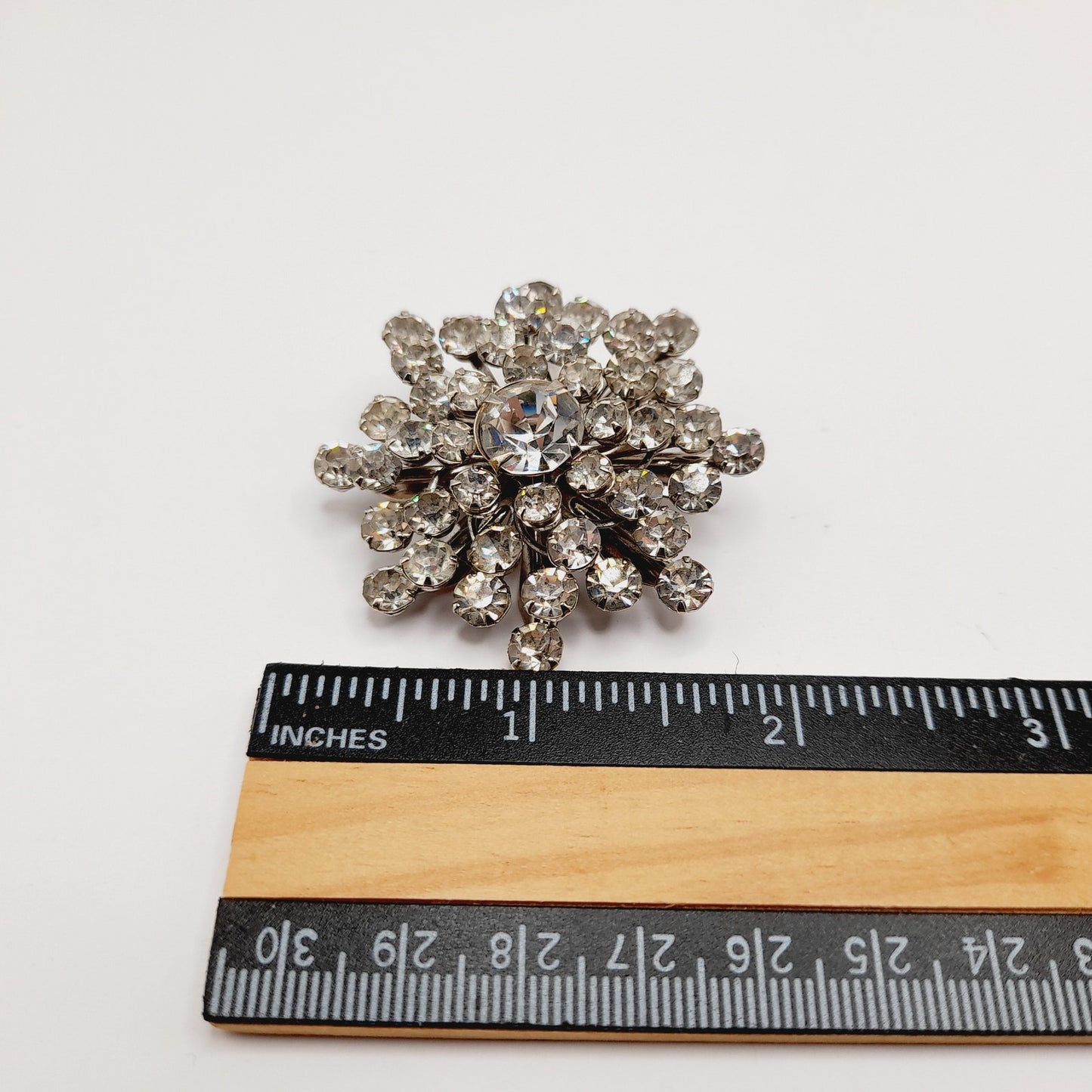 Vintage 1950s Clear Rhinestone Snowflake Wedding Brooch – Mid-Century Bridal Pin