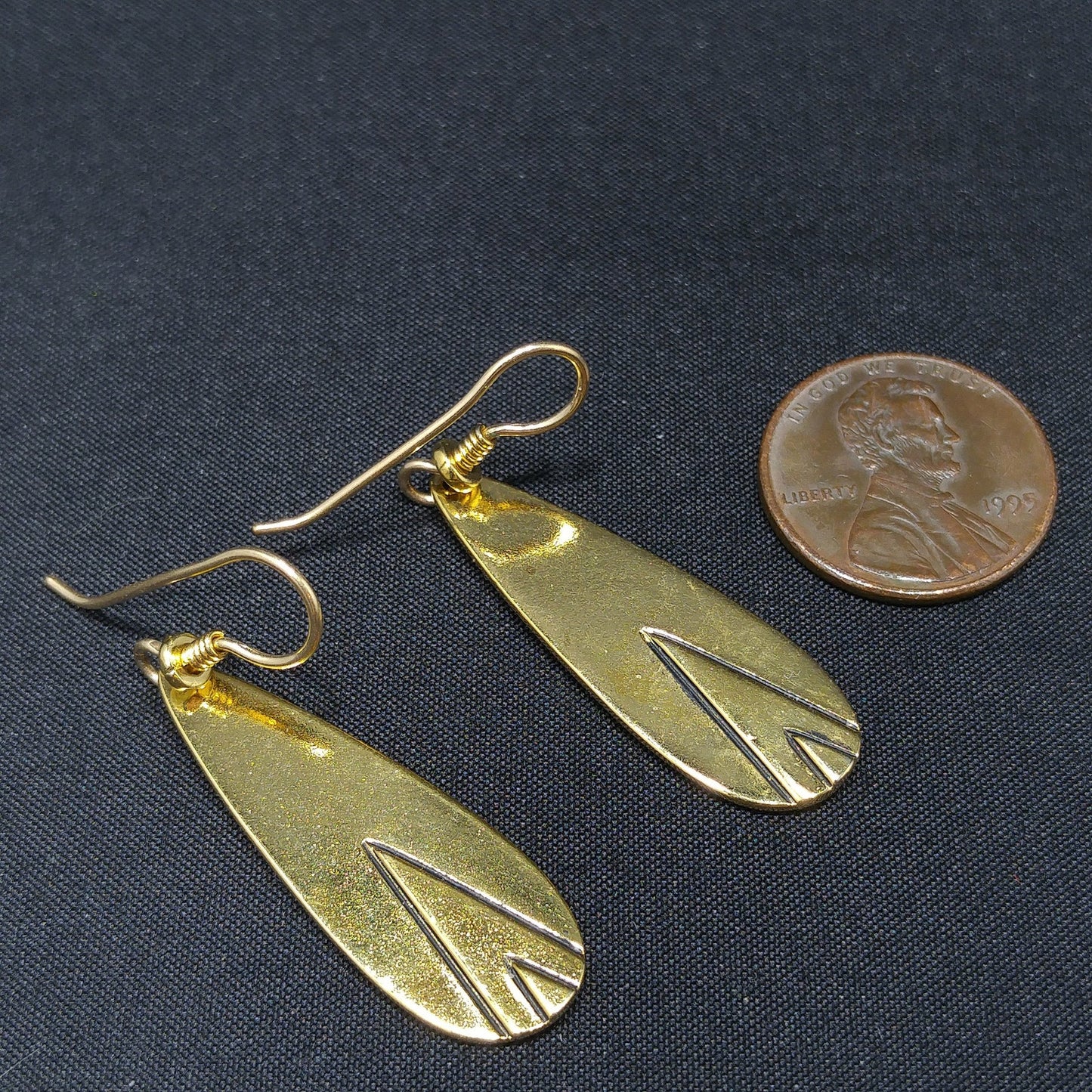 Vintage Laurel Burch Geometric Design Earrings, Gold Plated, 1980s Jewelry