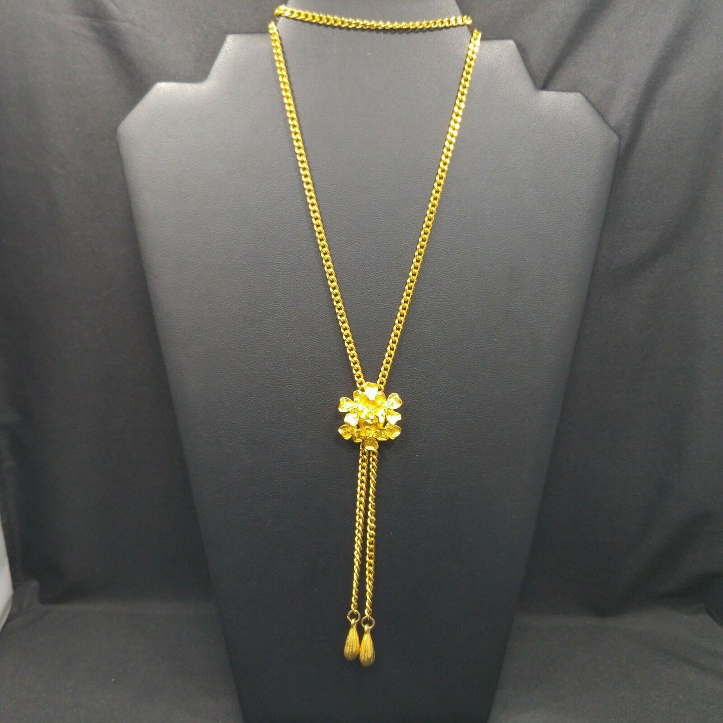 Vintage Florenza Lariat Floral Pendant, Gold Plated, Adjustable, 1960s Vintage Jewelry