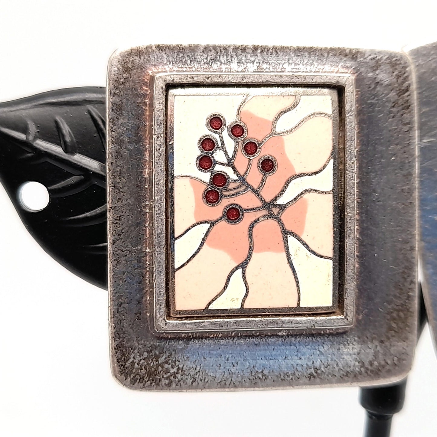 Laurel Burch Pink Flower Clip Earrings, Silver Plate, Cloisonne Enamel, 1980s Vintage Jewelry