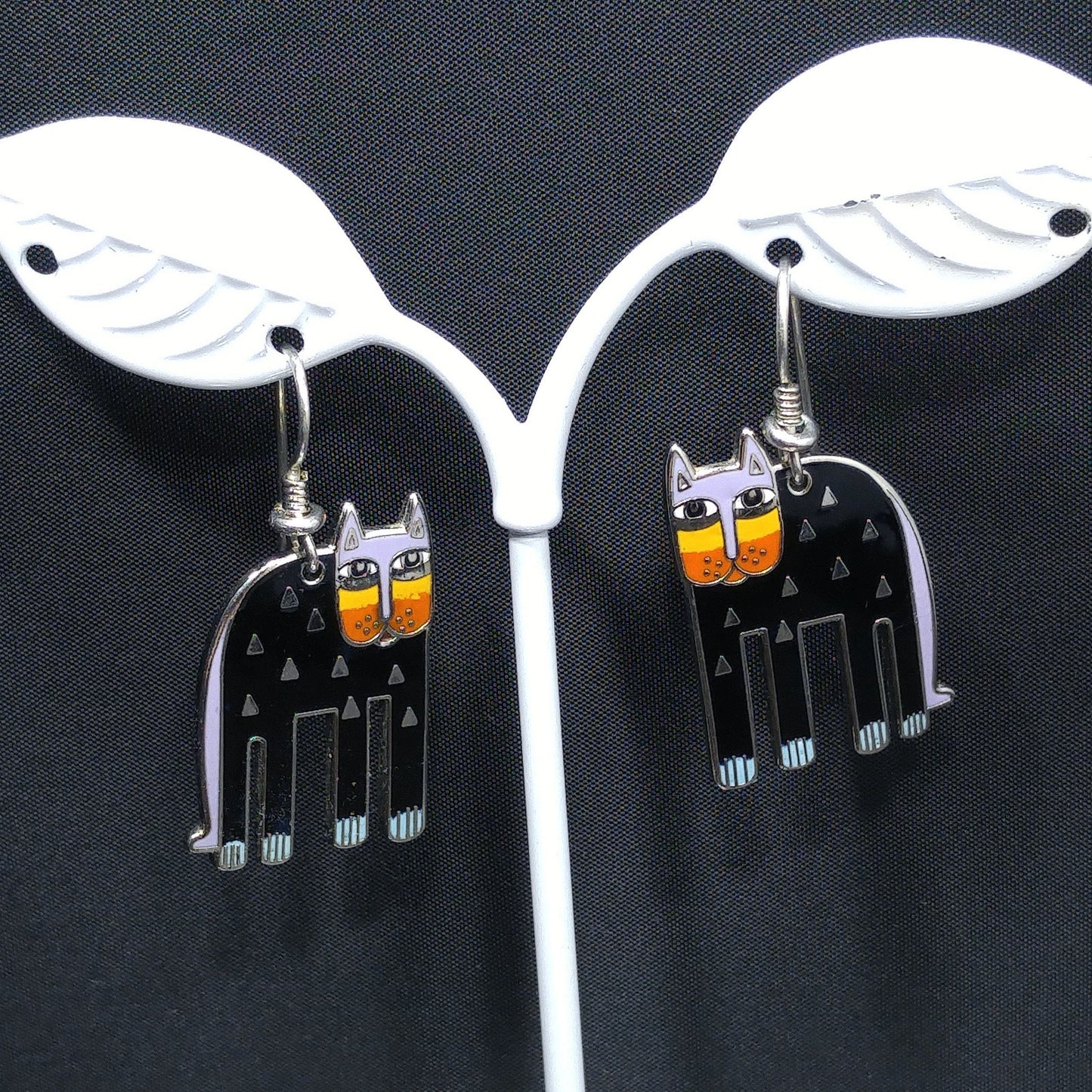 Laurel Burch "Alexander's Animal" Cat Earrings, Gold Plated, 1980s Vintage
