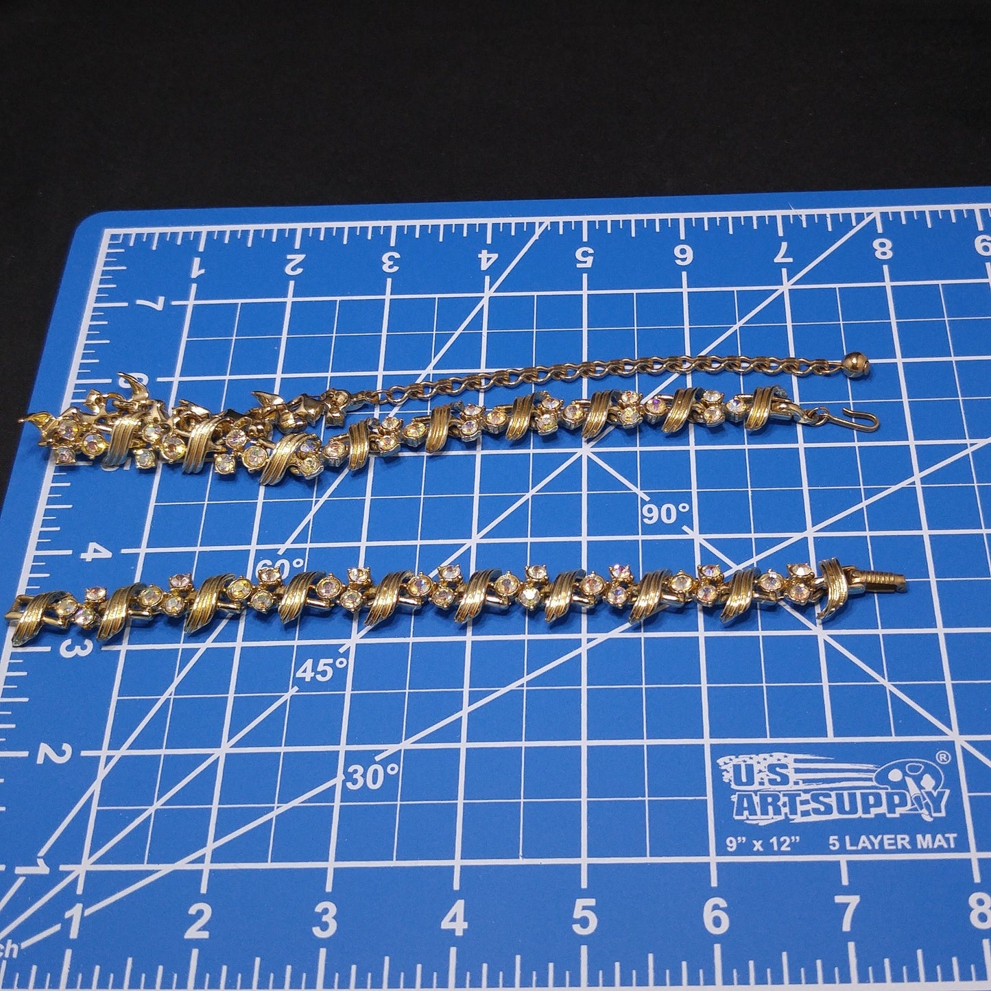 Vintage Aurora Borealis Rhinestone Necklace Bracelet Set, Gold Plated, 1960s Vintage Jewelry
