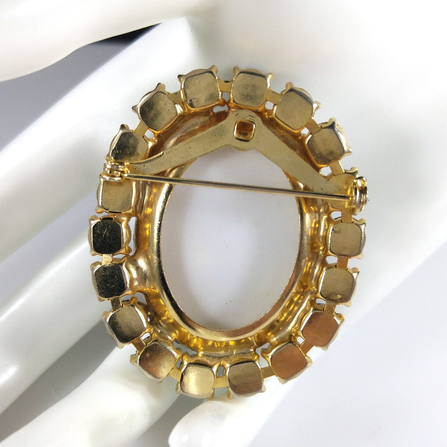 Hand Painted Blue Spatter Gold Ceramic Brooch, Gold Plated, 1960s Vintage Jewelry