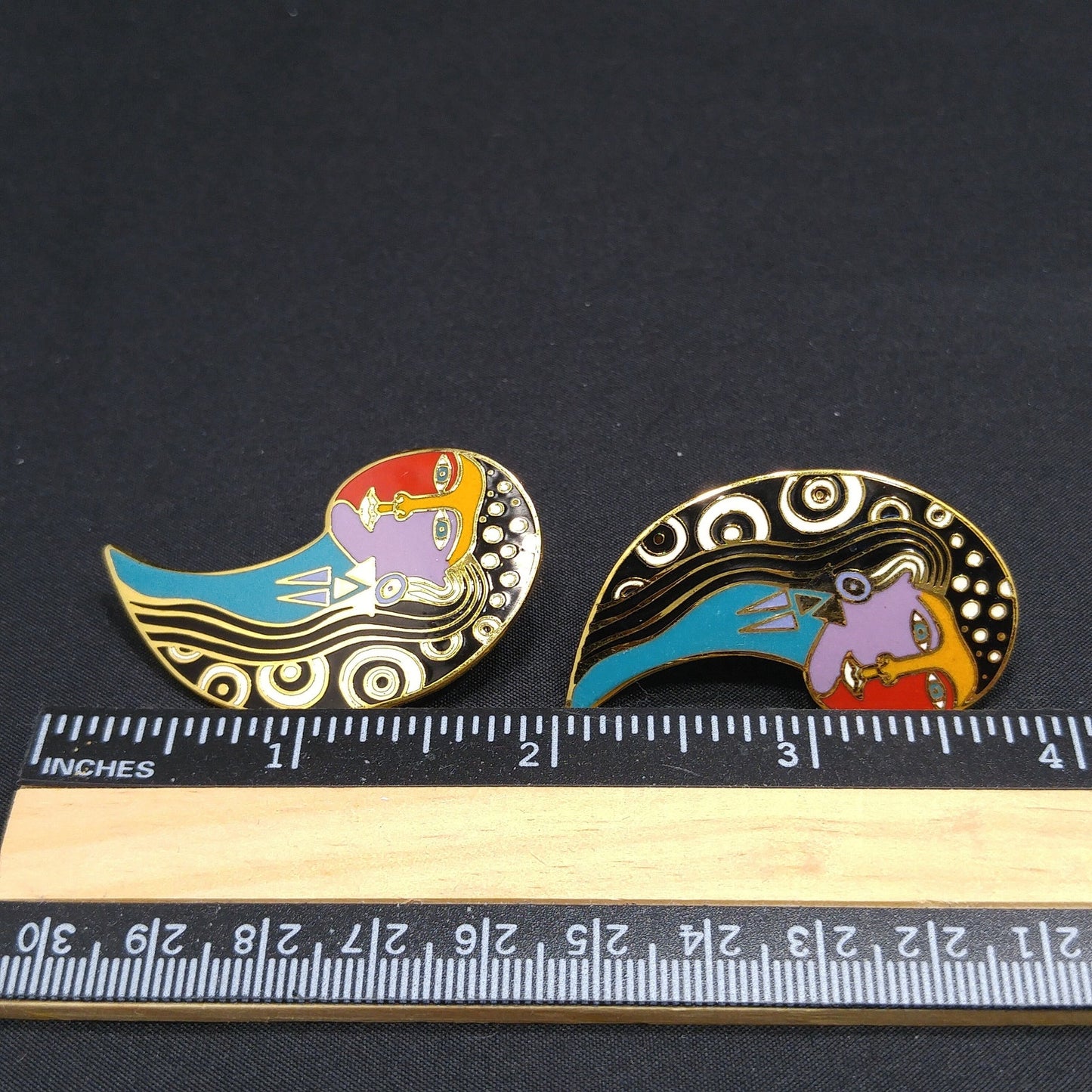 Vintage Laurel Burch "Gypsy Soul 1993" Post Earrings, Gold Plated, Enamel, 1990s