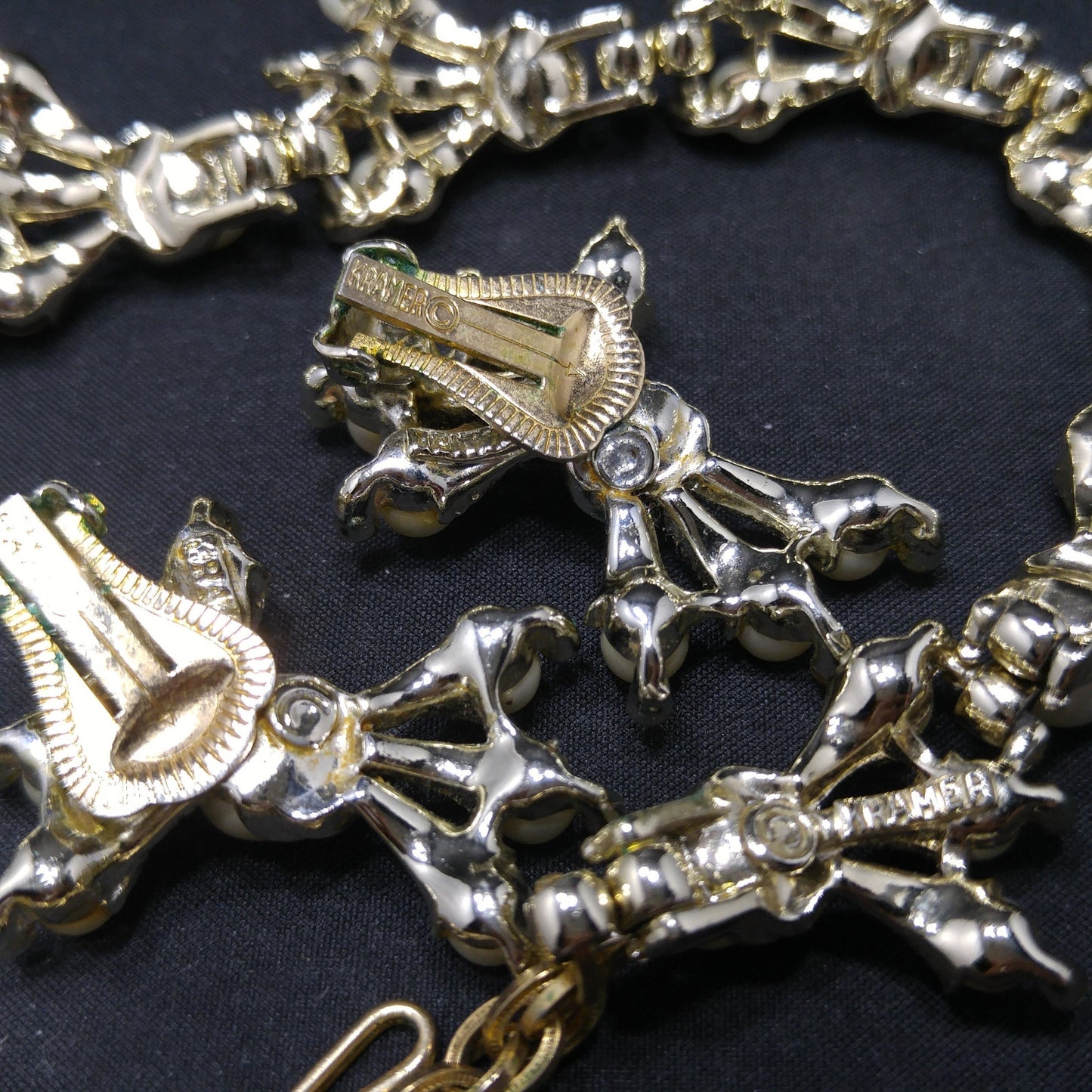 Kramer Faux Pearl Necklace Clip Earrings Set, 1960s Vintage Jewelry