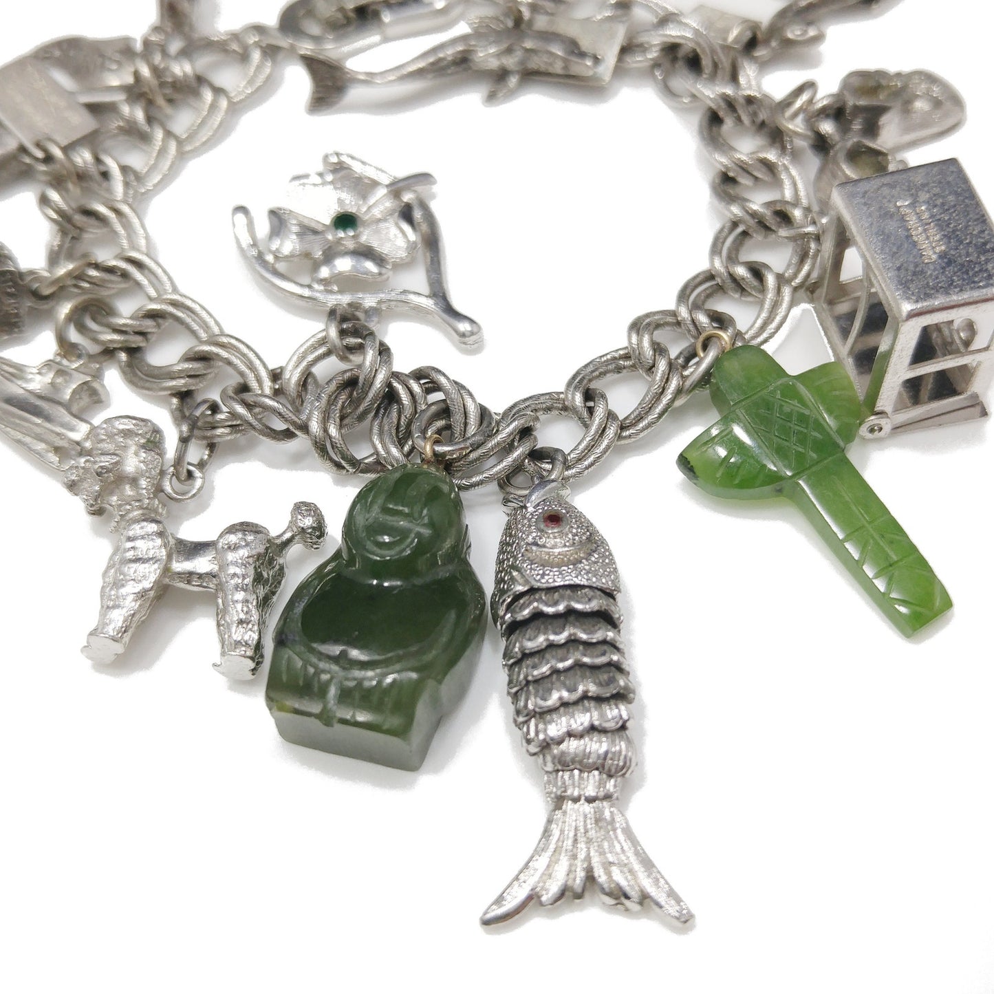 Monet Charm Bracelet, Sterling Gemstone Charms, 1960s Vintage Jewelry