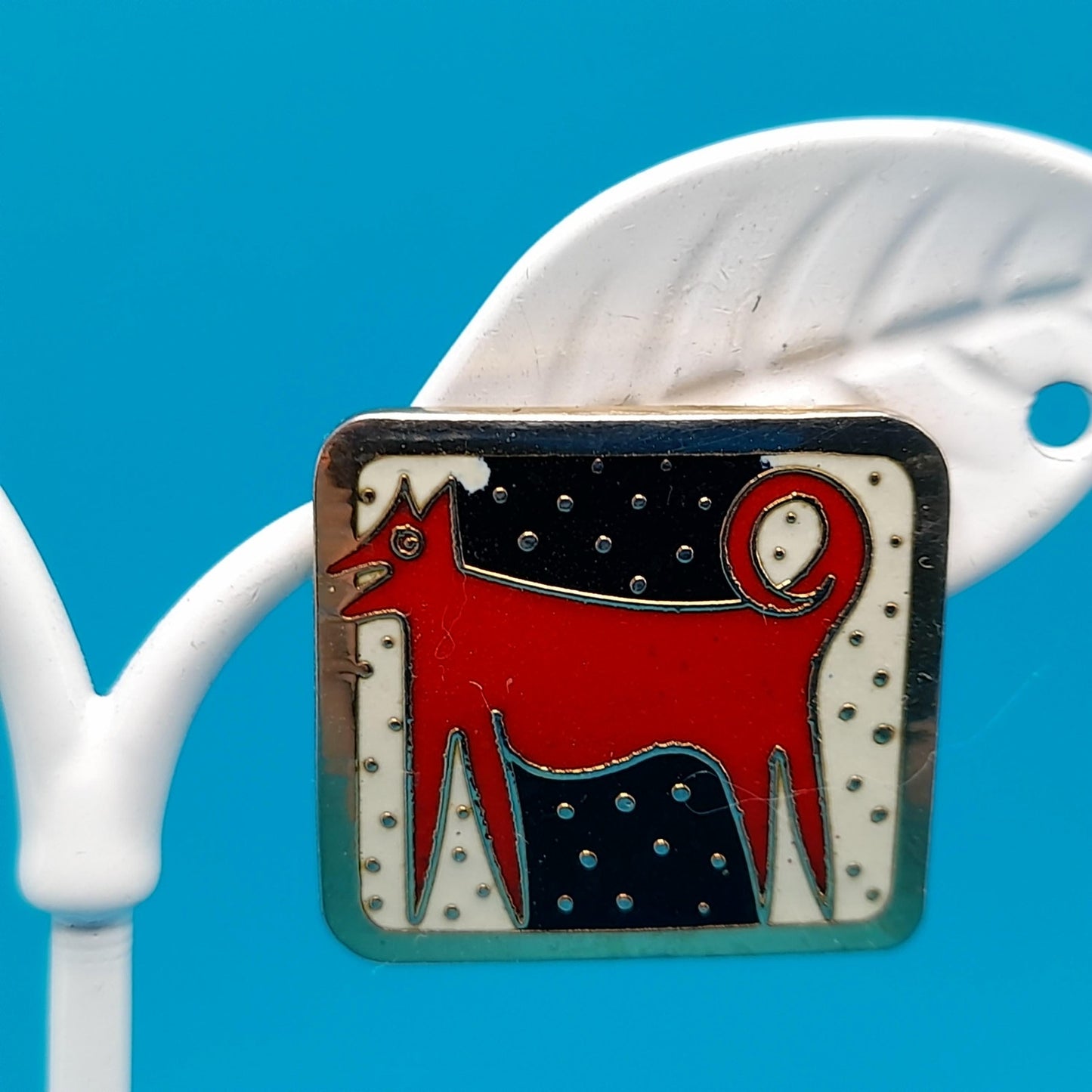 Vintage Laurel Burch "Night Dog" Post Earrings, Gold Plated