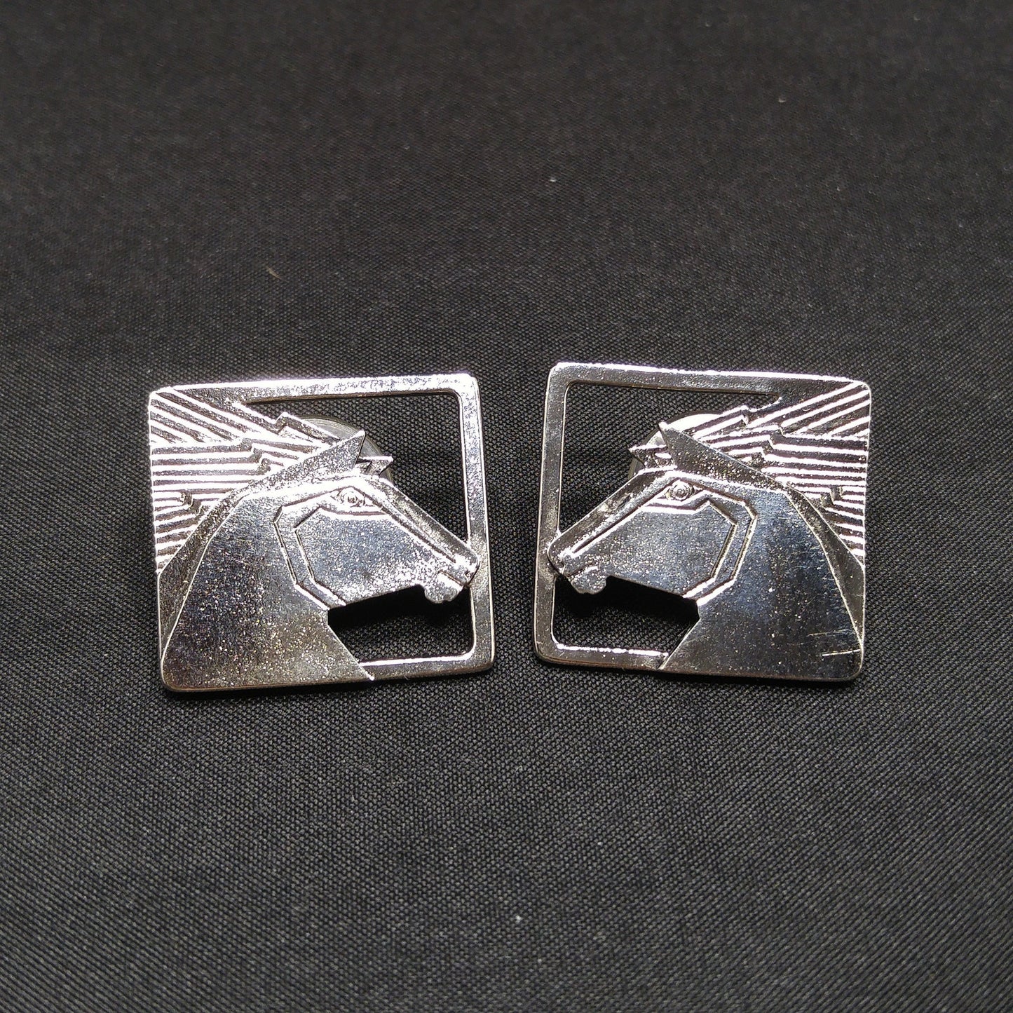Vintage Laurel Burch Stallion Horse Post Earrings, Rhodium Plated