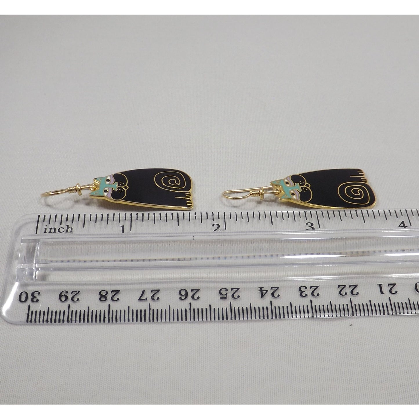 Laurel Burch "Olivia" Cat Earrings, Gold Plated, Black Enamel, 1980s Vintage