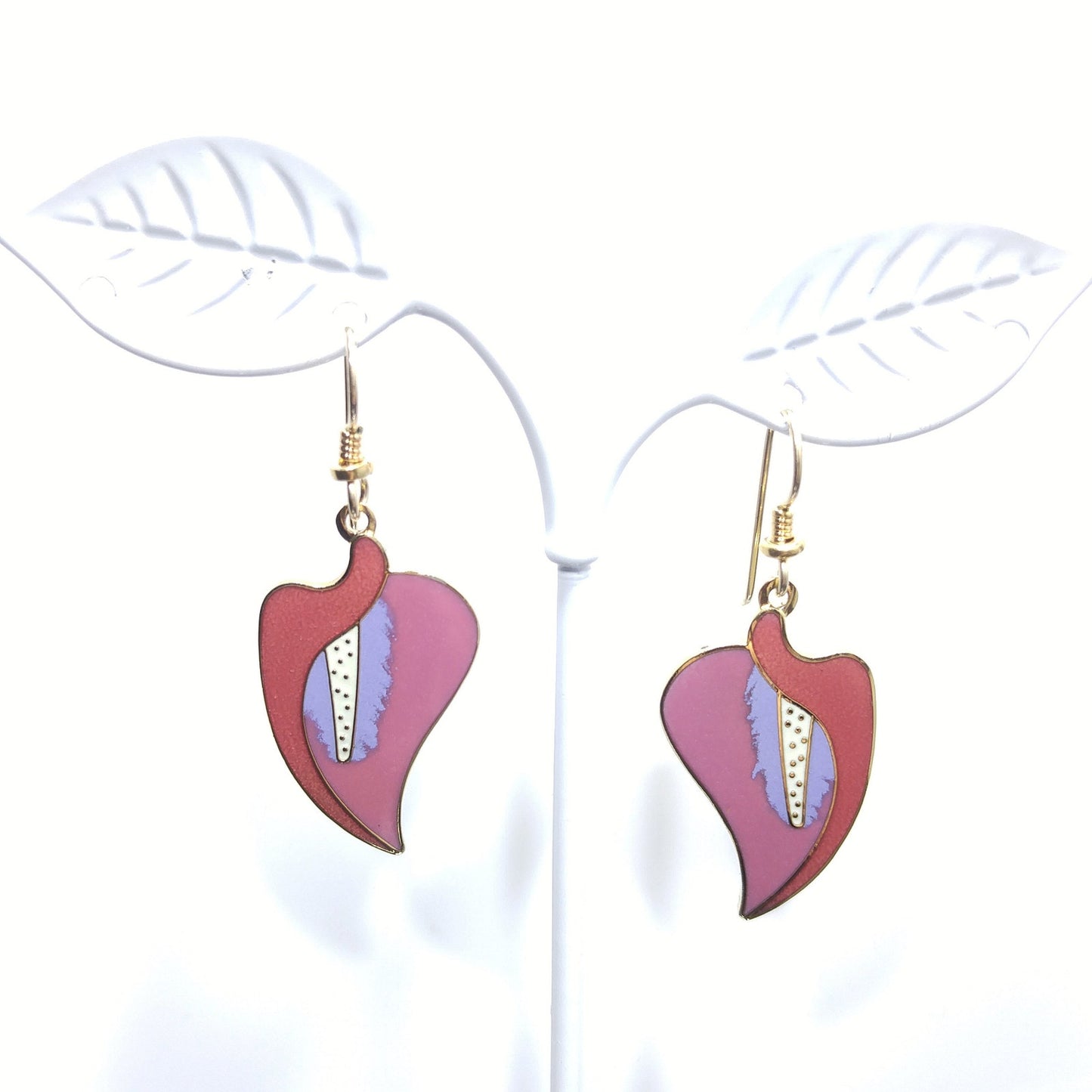 Vintage Laurel Burch "Calla Lily" Earrings, Pink Enamel, Gold Plated
