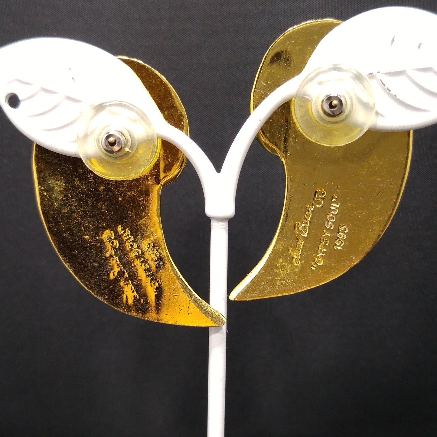 Vintage Laurel Burch "Gypsy Soul 1993" Post Earrings, Gold Plated, Enamel, 1990s