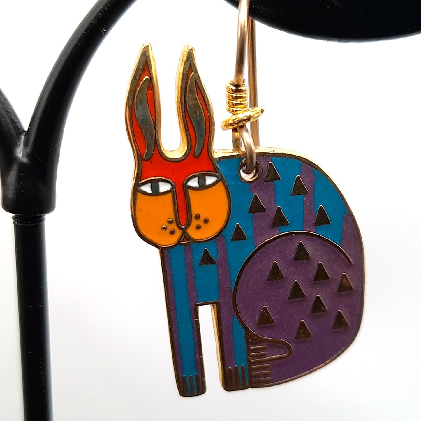 Laurel Burch "Rabbit For Ross" Earrings, Enamel Cloisonne Gold Plated, 1980s