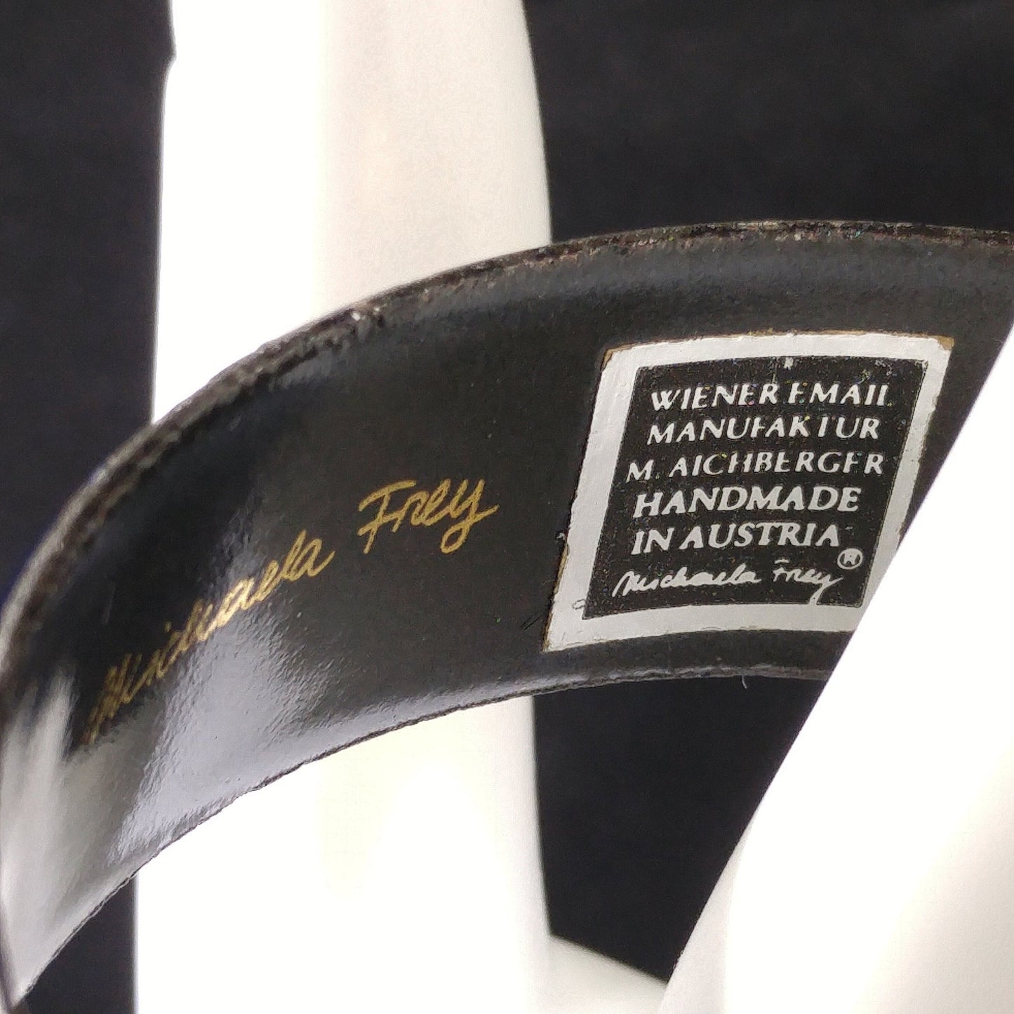 Michaela Frey Wide Enamel Bangle Bracelet, Made in Austria, 1970s Vintage Jewelry
