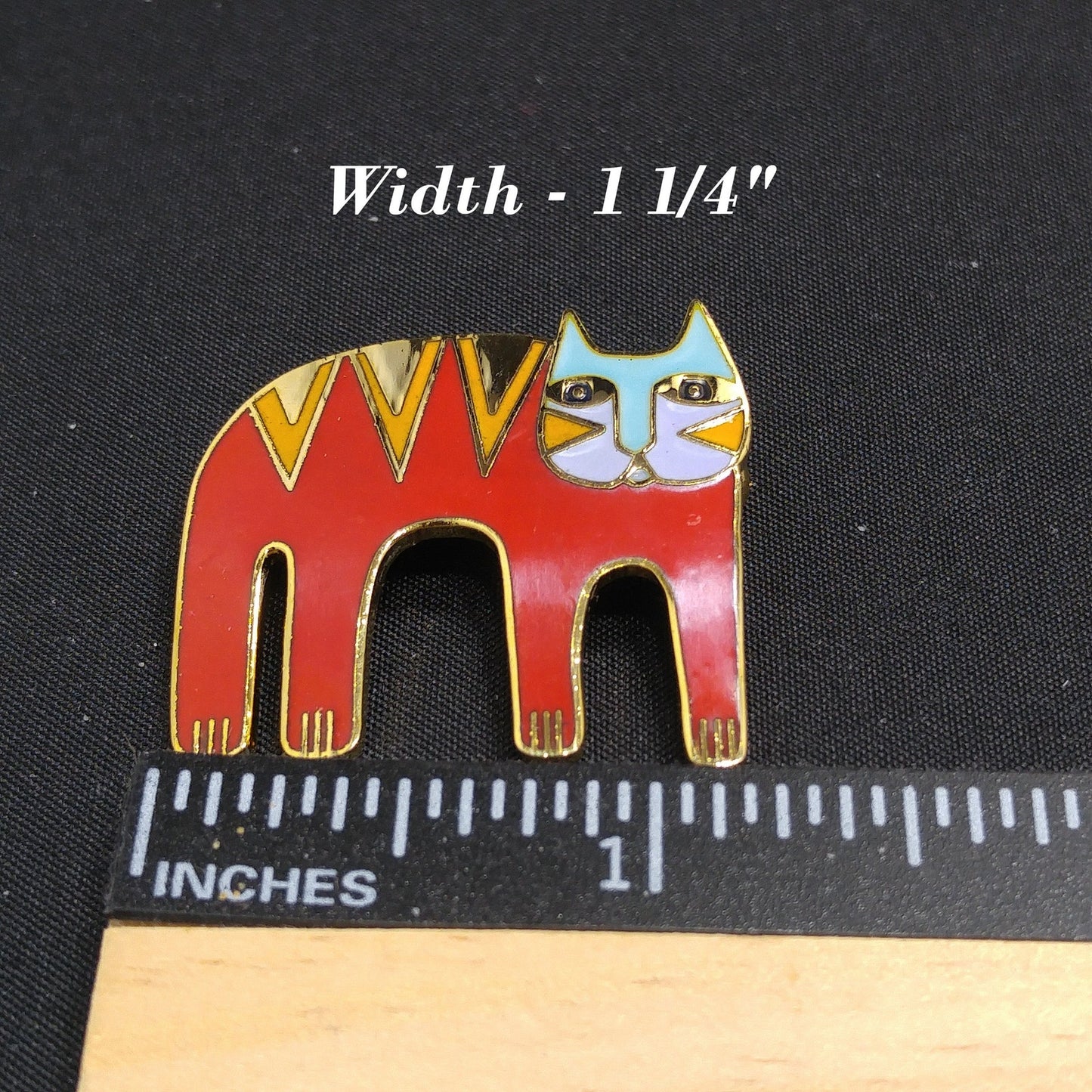 Laurel Burch "Magicat" Red Cat Brooch, Gold Plated Cloisonne Enamel, 1980s Vintage Jewelry