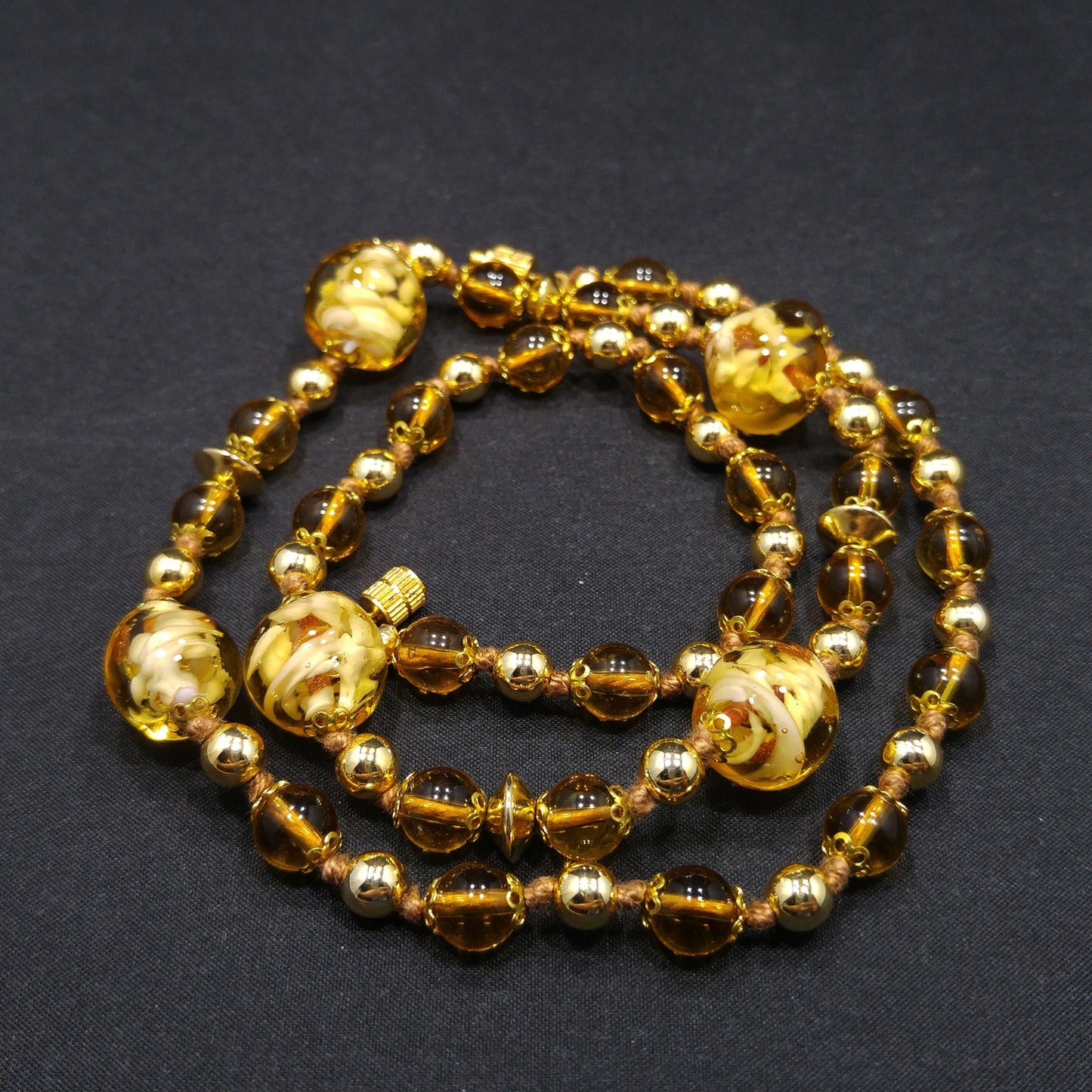 Vintage Murano Glass Necklace – Hand Blown Venetian Floral Beads, Aventurine, 1960s