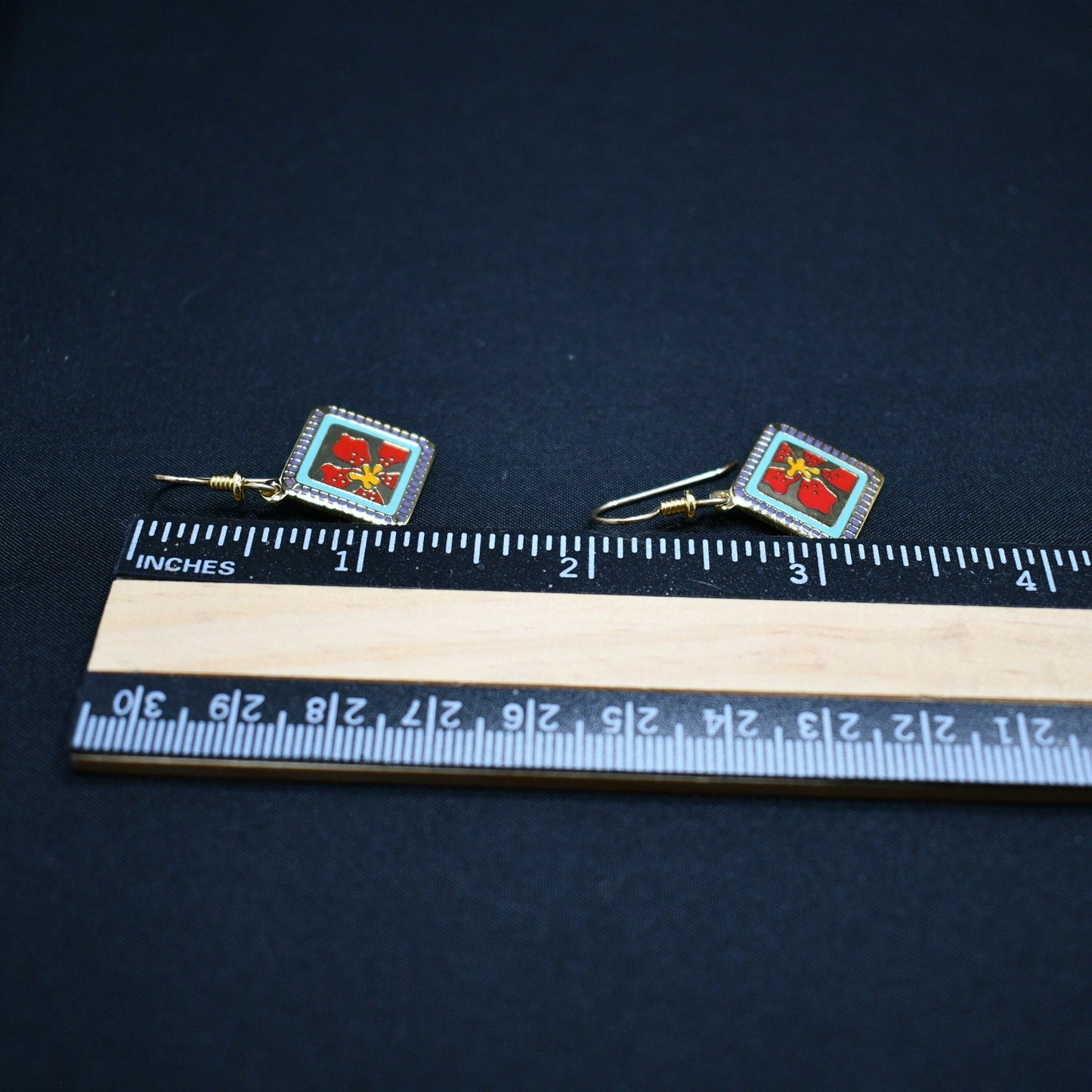 Vintage Laurel Burch "Jasmine For Jodi" Earrings, Red Flower Gold Plated
