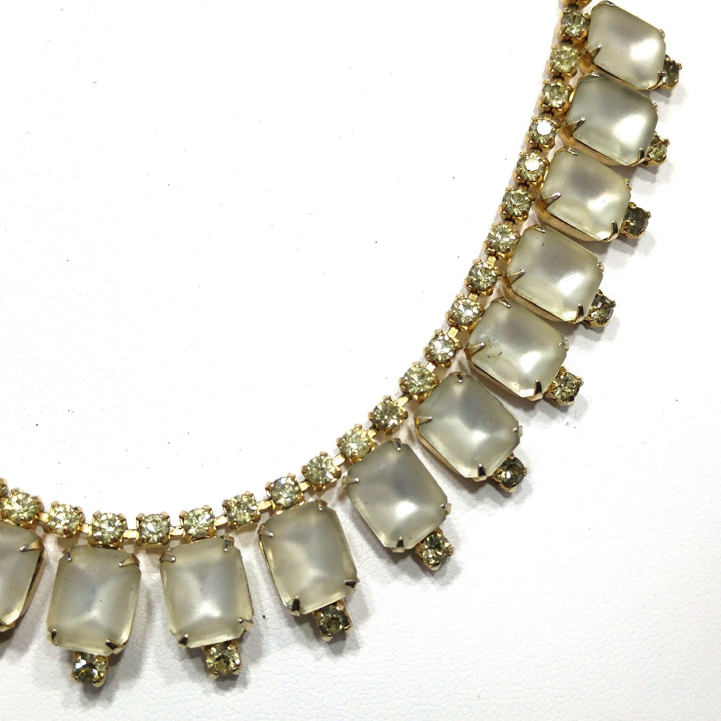 Jonquil Rhinestone Frosty Glass Necklace, 1960s Vintage Jewelry