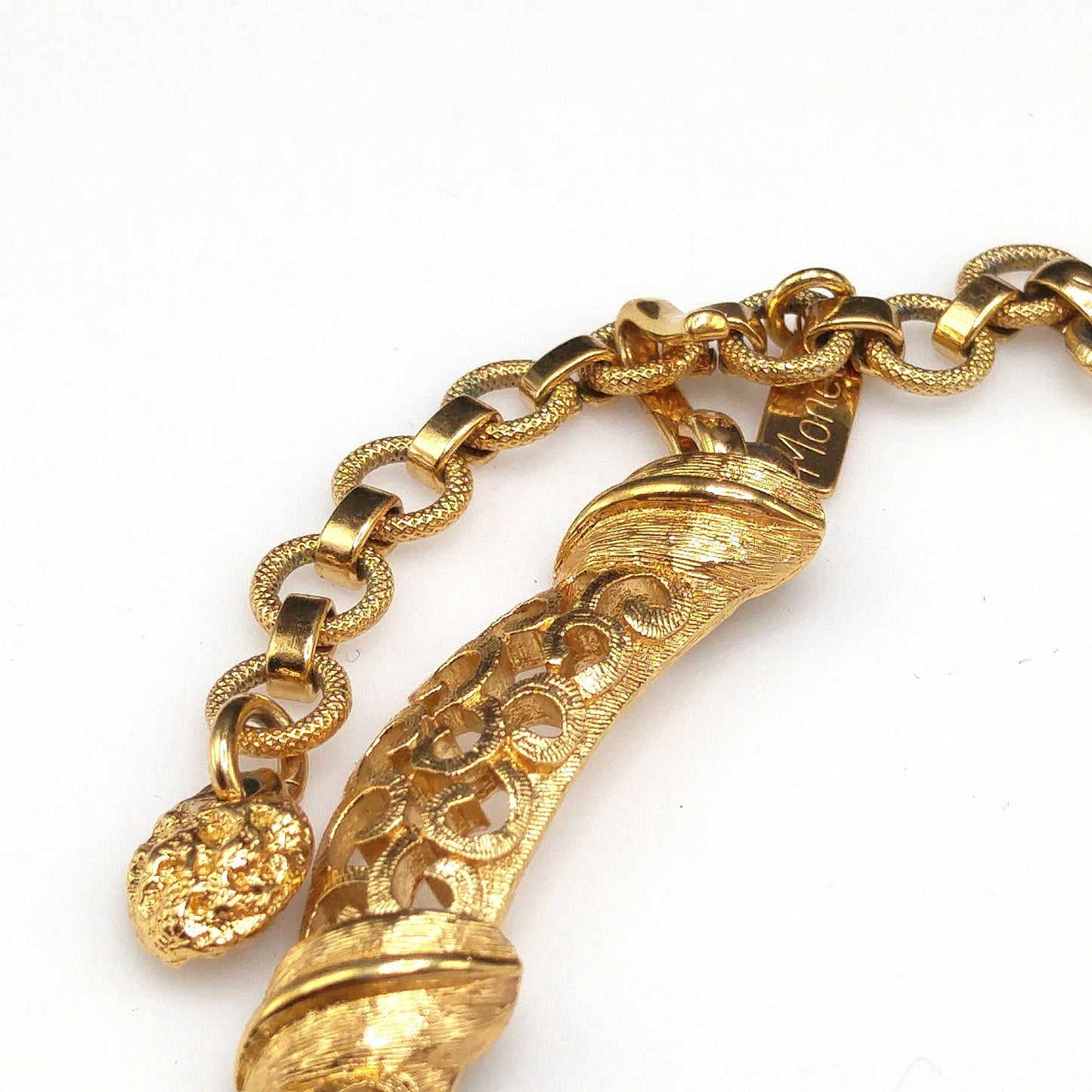 Monet Lacy Link Choker Necklace, Gold Plated, 1960s Vintage Jewelry