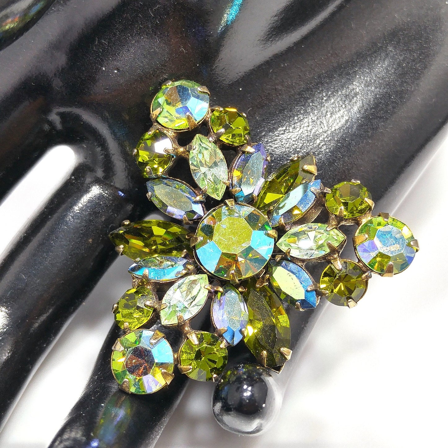 Vintage Regency Blue Green Triangular Brooch, Aurora Borealis, 1960s
