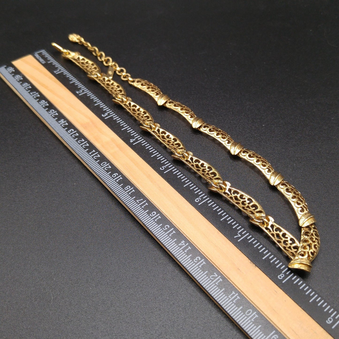Monet Lacy Link Choker Necklace, Gold Plated, 1960s Vintage Jewelry