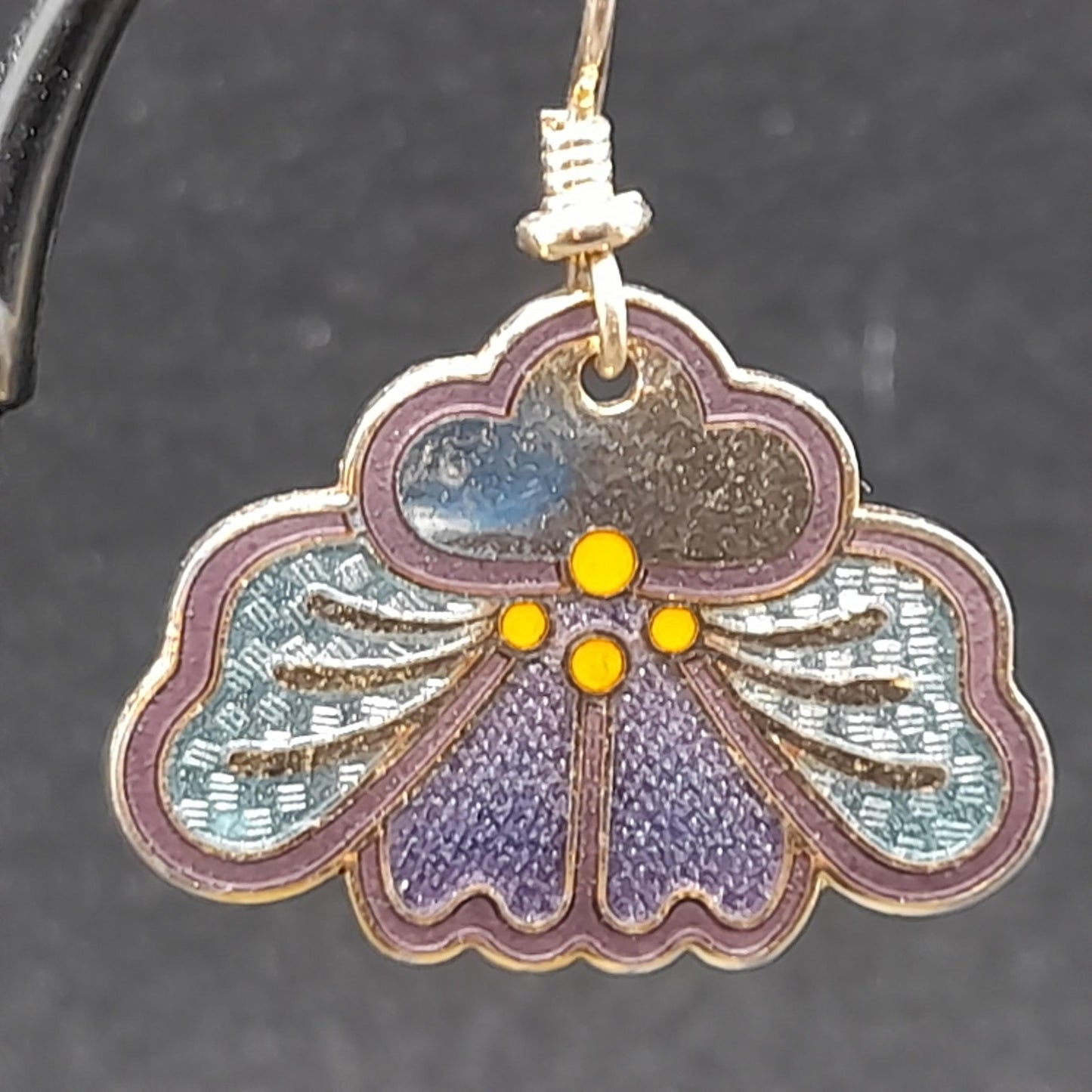 Vintage Laurel Burch Purple Orchid Earrings, Gold Plate & Enamel