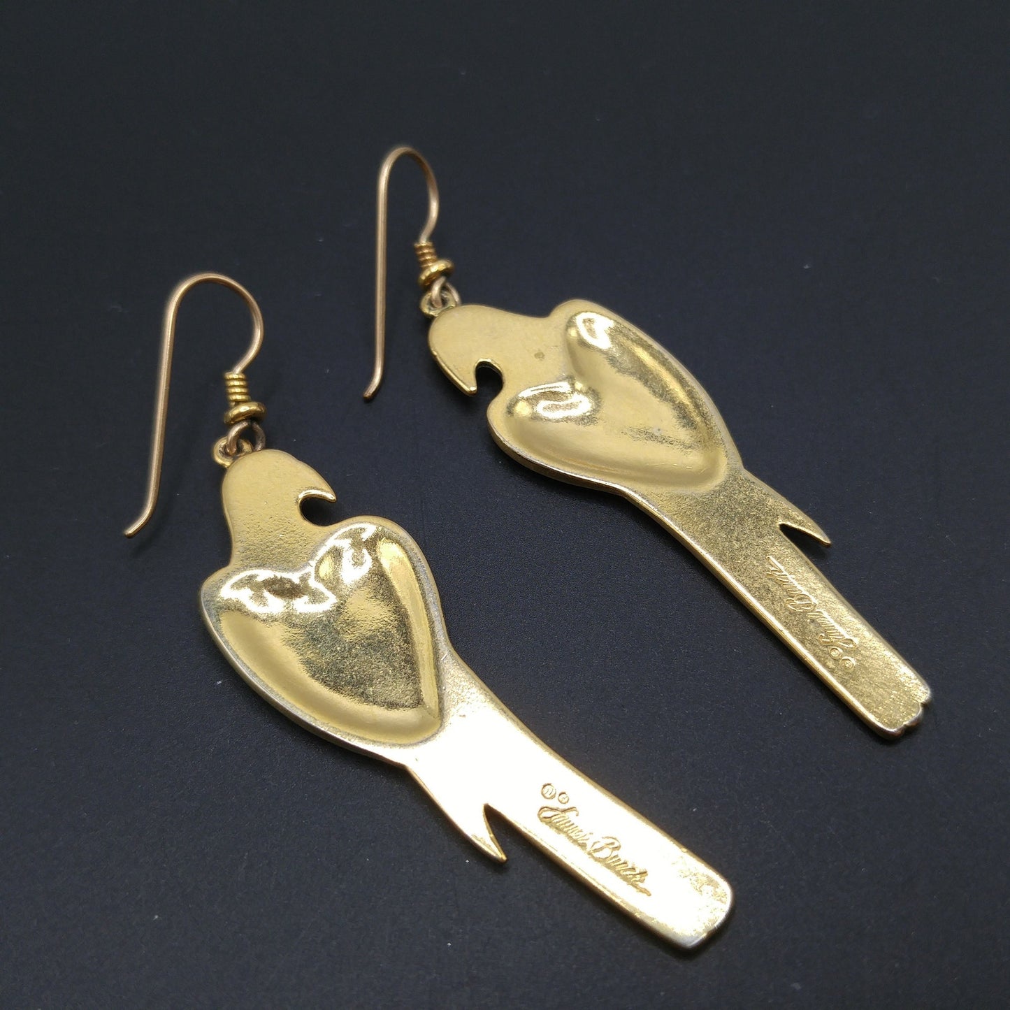 Laurel Burch Gold Plated Parrot Earrings, Gold Filled Ear Wires, 1980s Vintage Jewelry