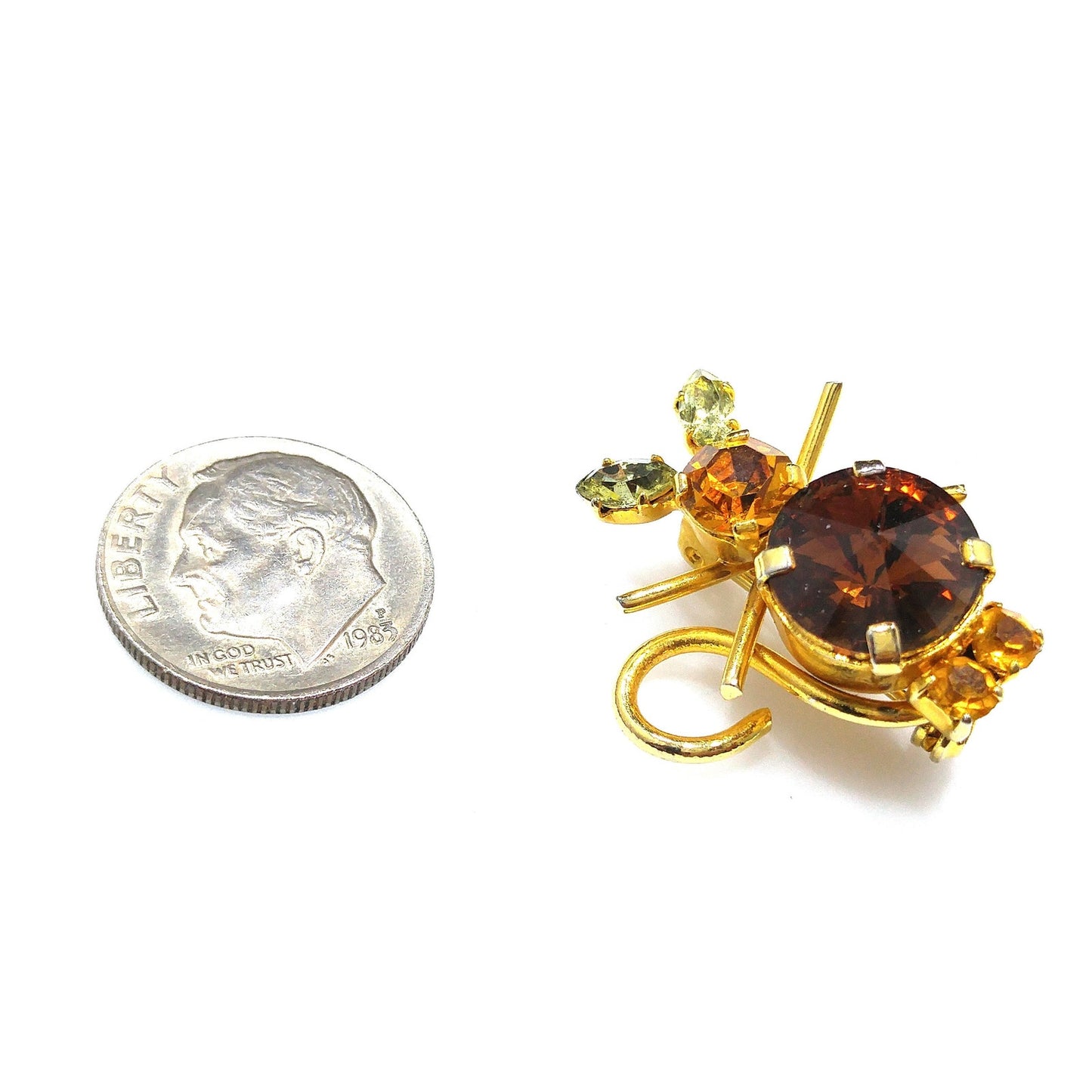 Vintage Austria Crystal Mouse Brooch – Figural Topaz & Citrine Rhinestones – 1 Inch