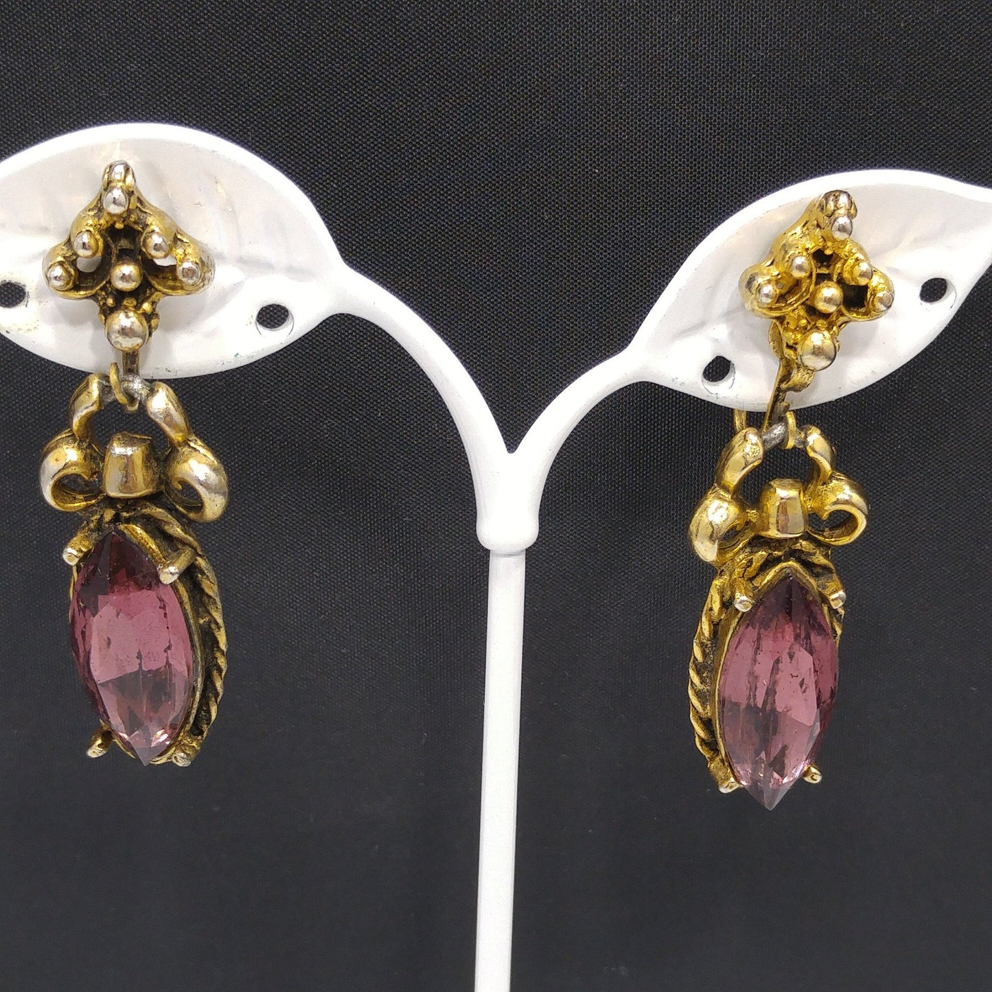 Mid-Century Purple Rhinestone Wide Bracelet Dangle Earrings Set, 1950s Vintage Jewelry