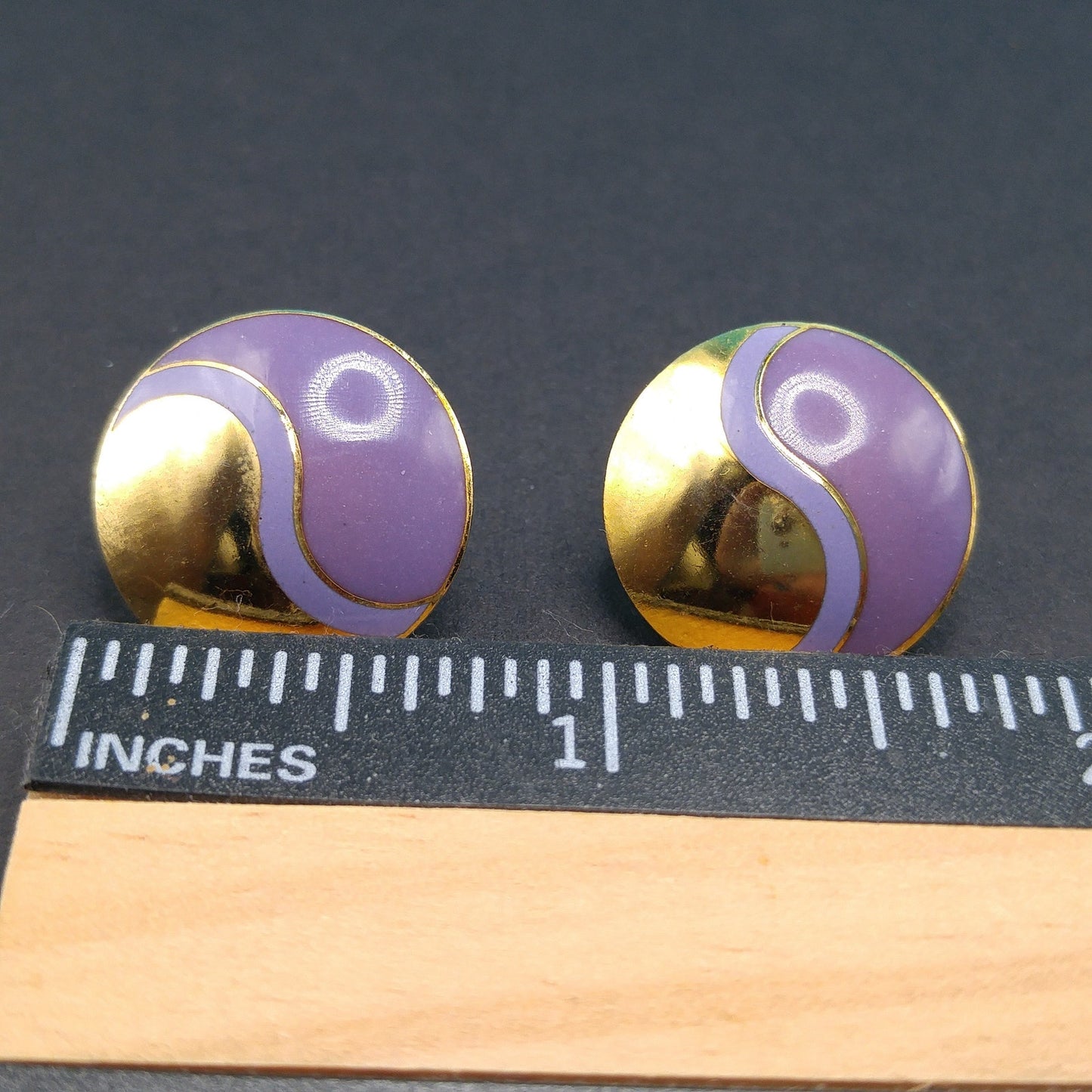Laurel Burch Purple Post Earrings, Lavender Purple Enamel, Gold Plated, 1980s