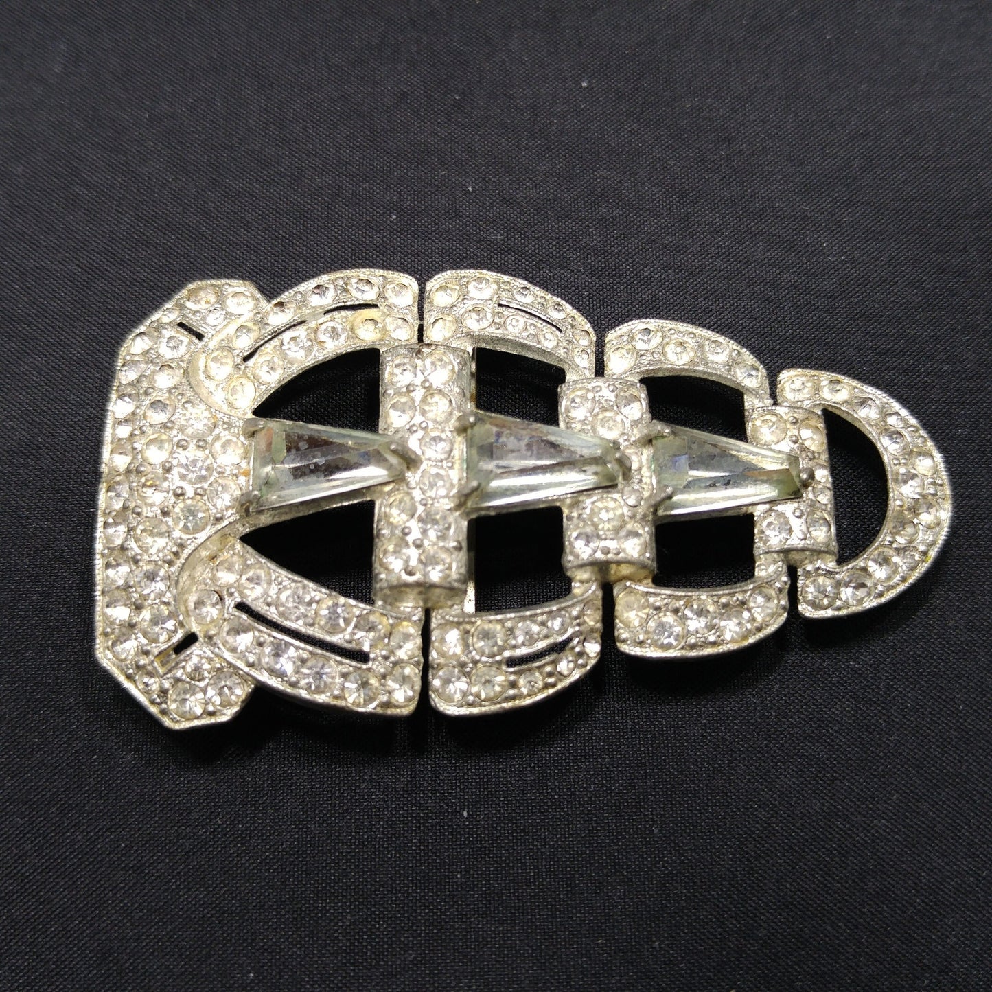 Vintage Clear Rhinestone Ladies Belt Buckle, Pot Metal, 1930s Vintage Accessories
