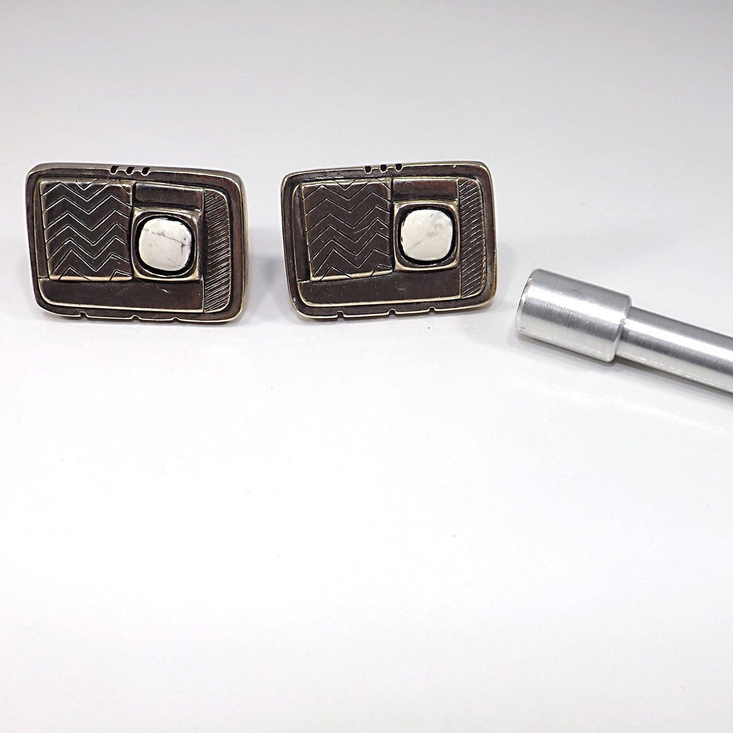 Laurel Burch Silver Clip Earrings White Magnesite Stone Vintage 1980s Rare
