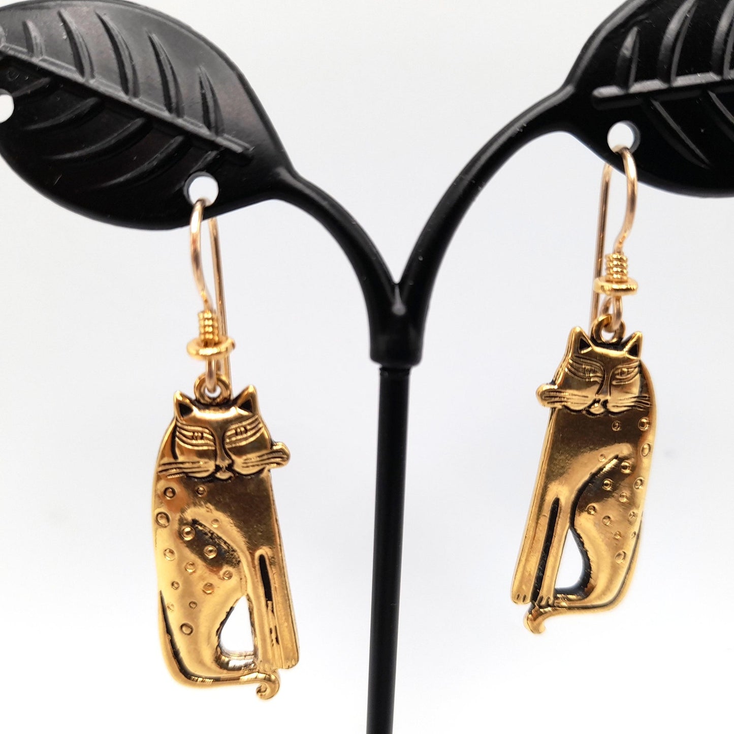 Vintage Laurel Burch Siamese Cat Earrings, Gold Plated